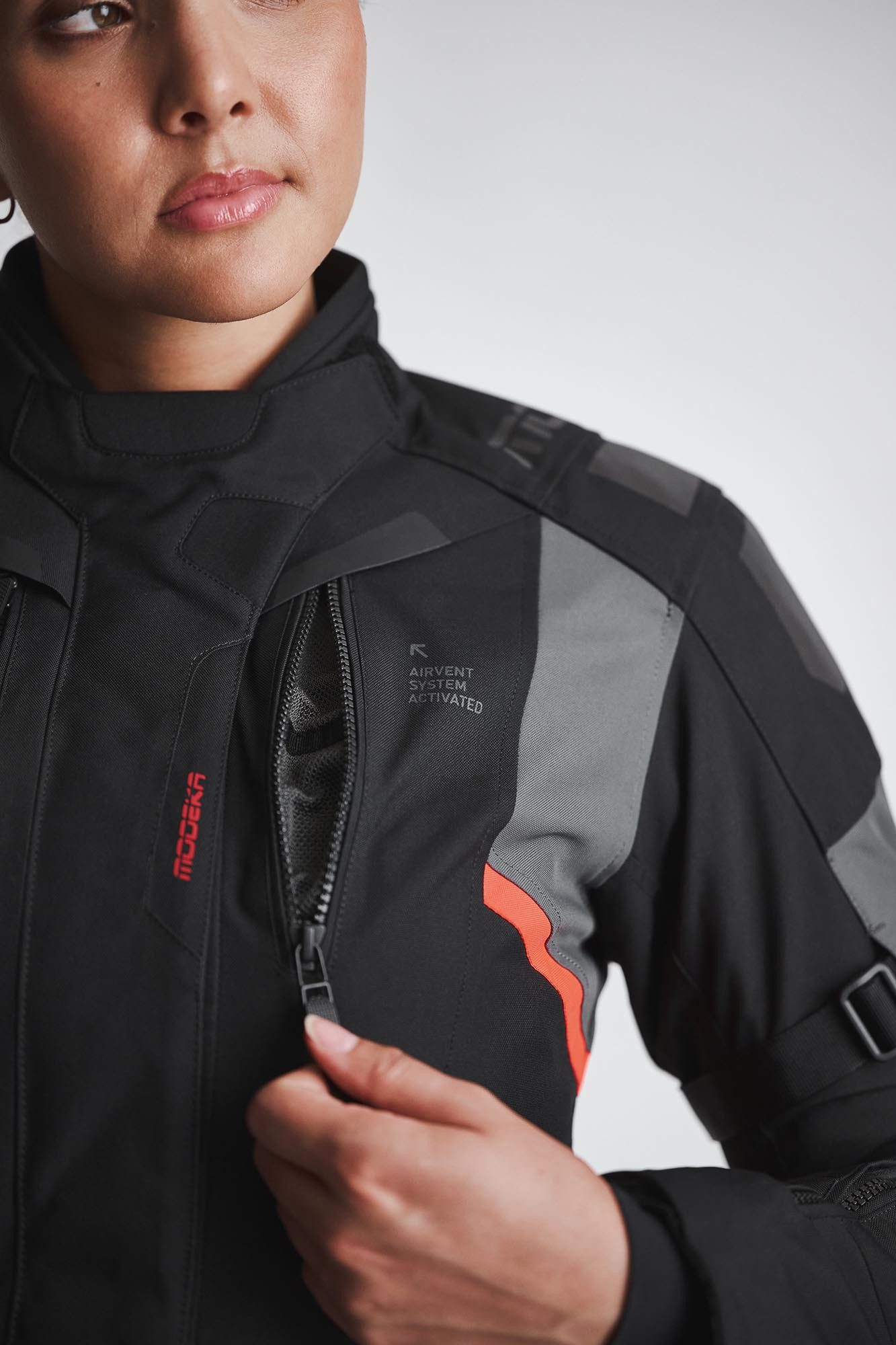 Modeka Motorradjacke Striker III Damen-Motorrad-Textiljacke Airbag vorbereitet,Ellenbogenprotektoren enthalten,herausnehmbare