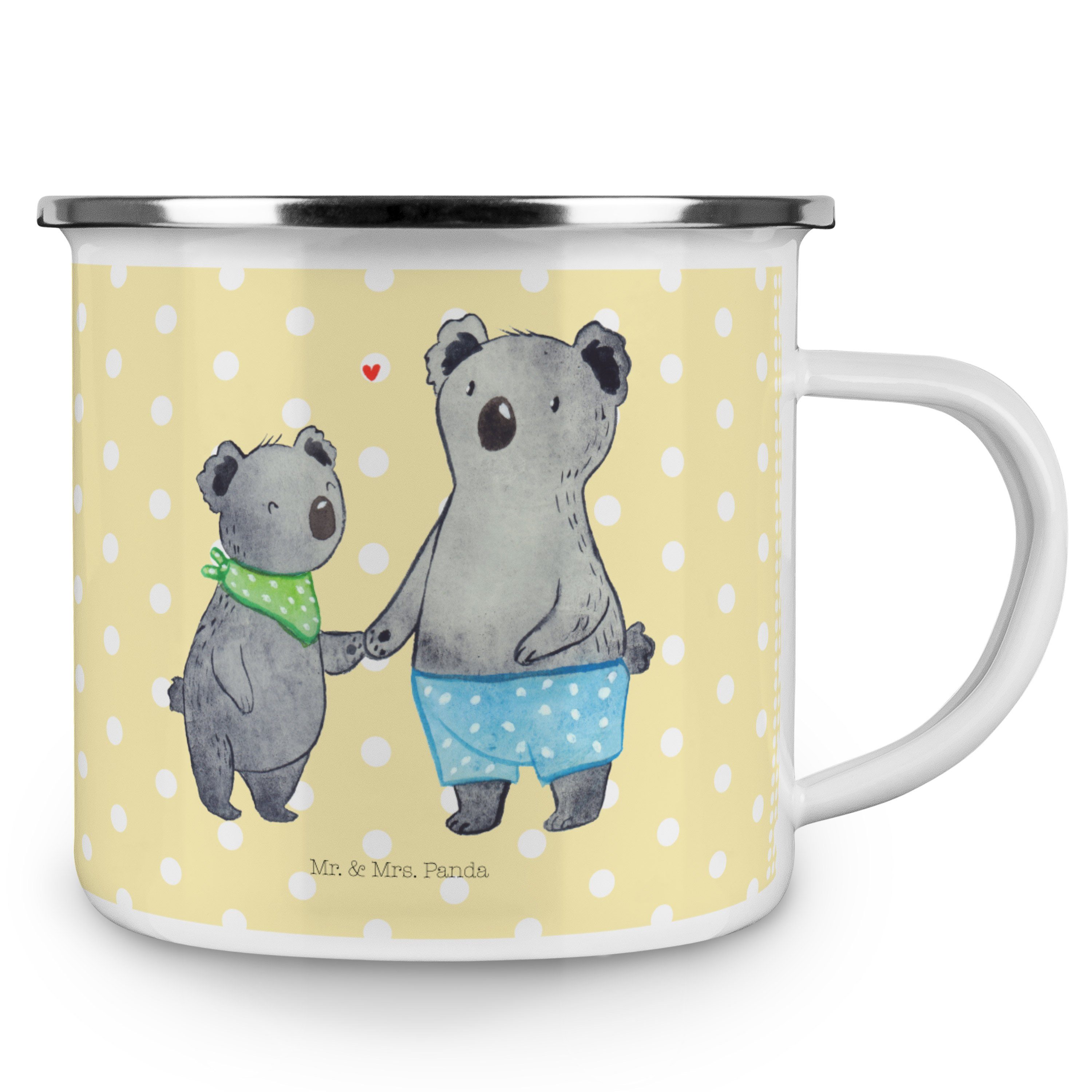 Becher Geschenk, Mr. - Gelb Panda Pastell Campi, - für Emaille Metalltasse Kleiner Koala & Bruder Mrs.