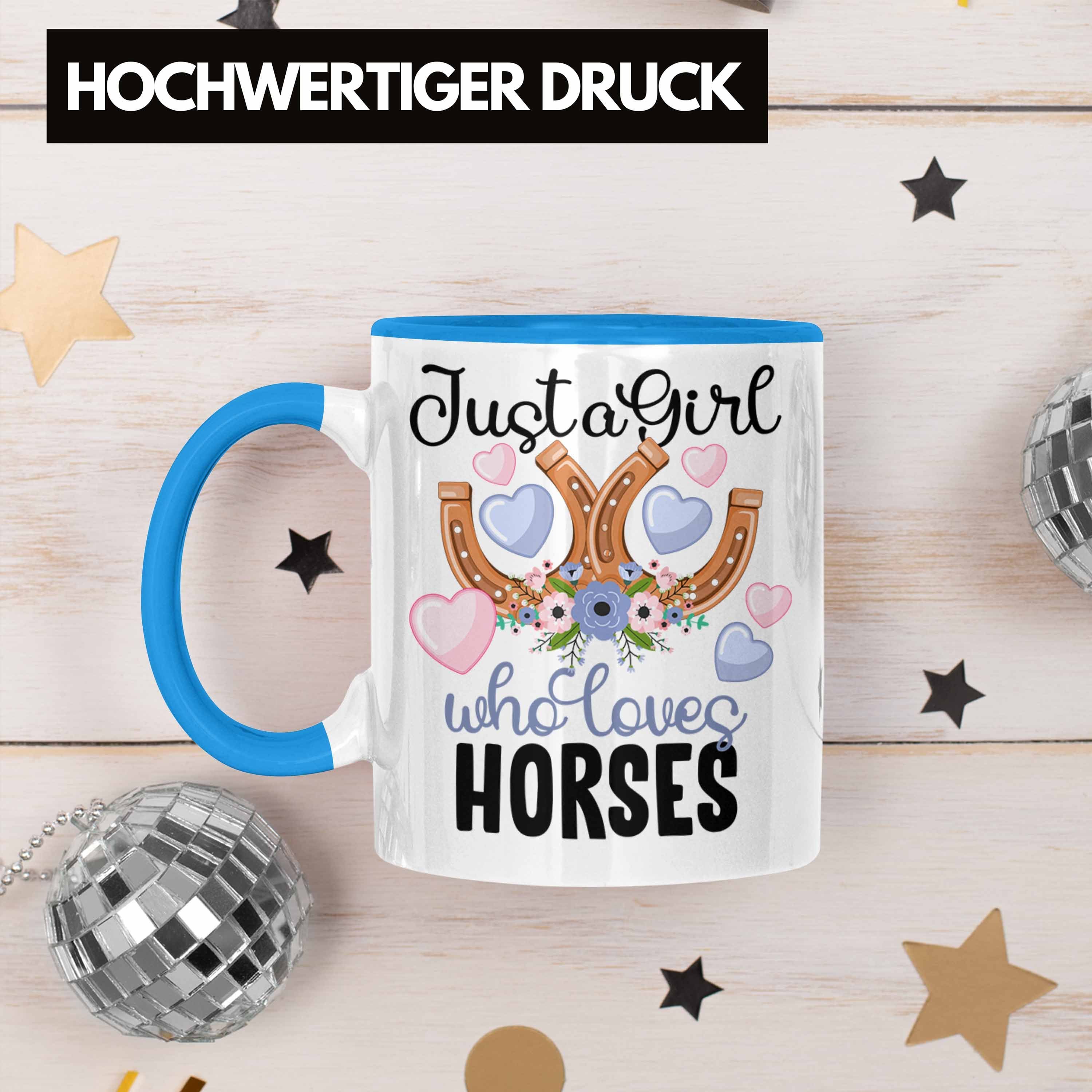 Pferde für Reiten Trendation Tasse Reiterin Mädchen Blau Geschenk Tasse