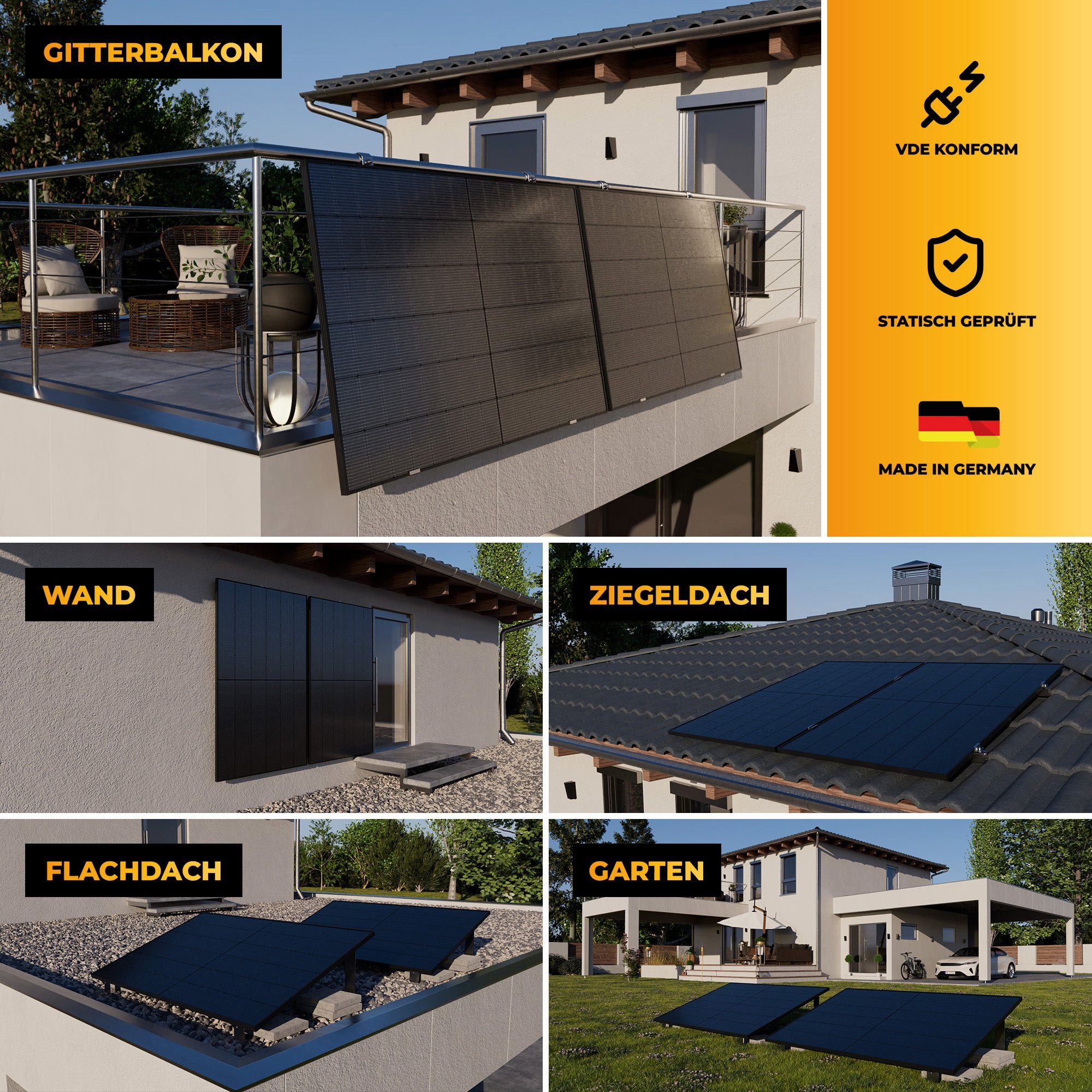 Kleines Kraftwerk Balkonkraftwerk, 2000 W, Monokristallin, (ohne Halterung, 0% MwSt für Privatkunden - Solaranlage Komplettset mit Wechselrichter), 4 x 500W, We – Bild 4 von 5