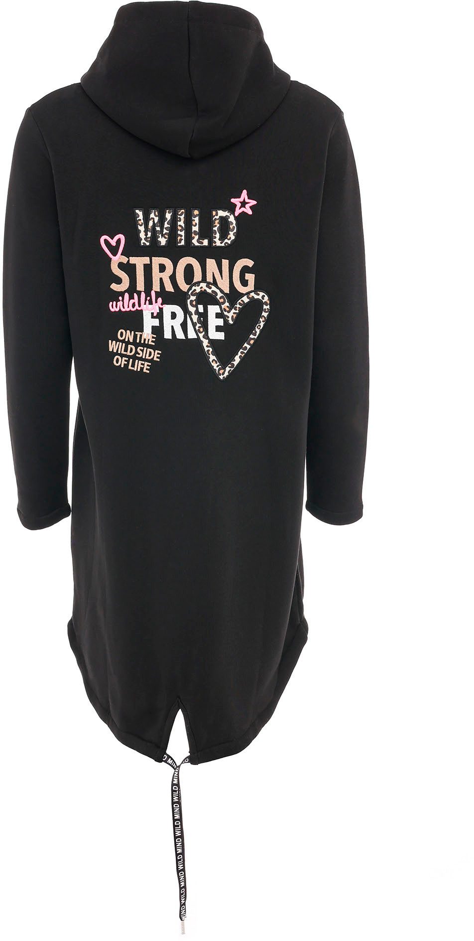 Zwillingsherz Jerseymantel "Wild Strong Free" mit Kapuze, Taschen, Front und Backmotiv Wild Strong Free