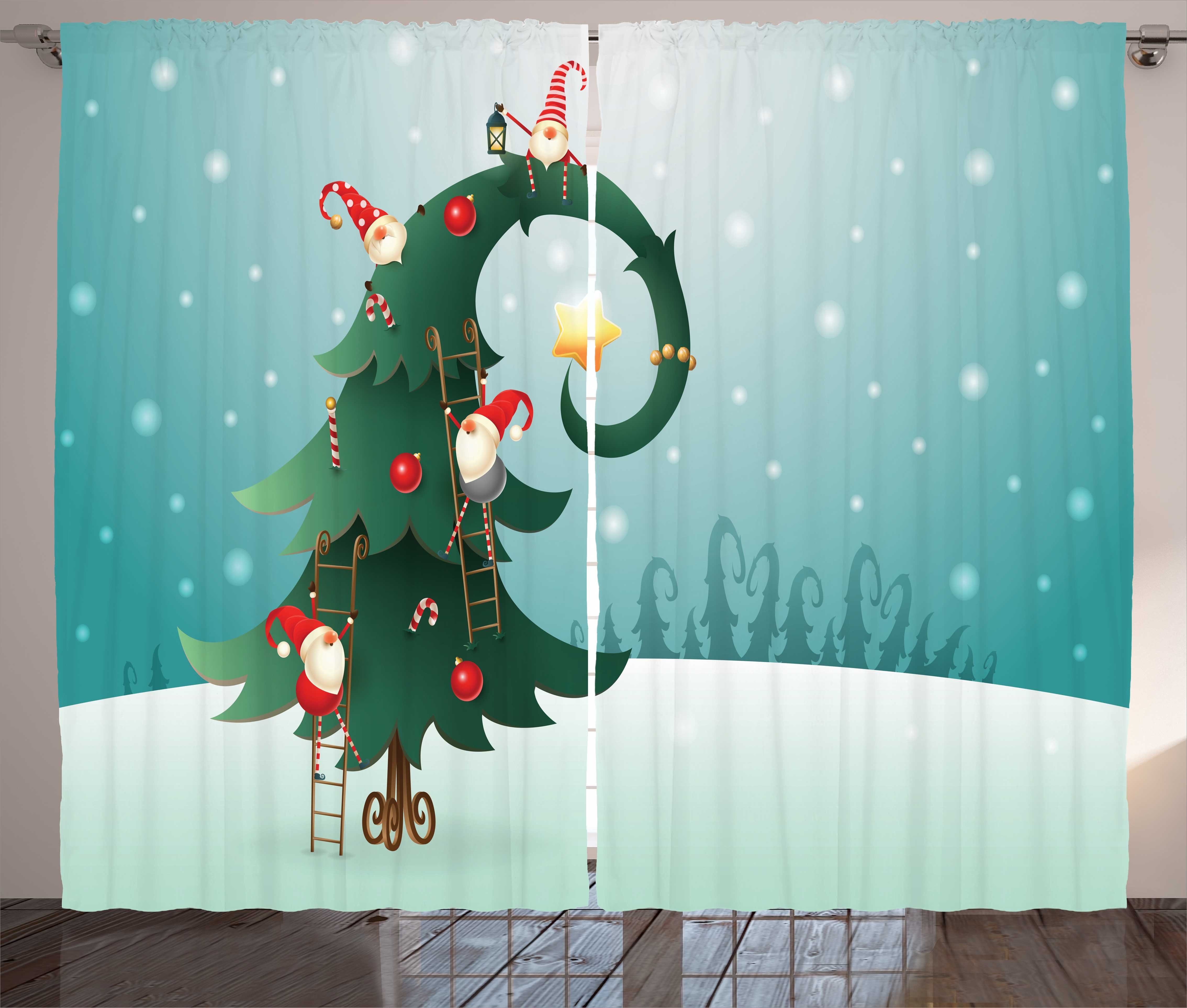 Gardine Schlafzimmer Kräuselband Vorhang mit Schlaufen und Haken, Abakuhaus, Nordpol Weihnachten und Gnome