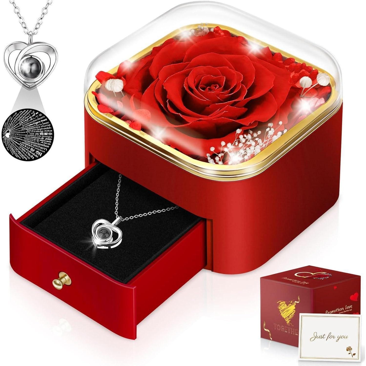 LuxusKollektion Geschenkbox Rose Geschenk Freundin Ewige Halskette Valentinstag Mattiert-rot