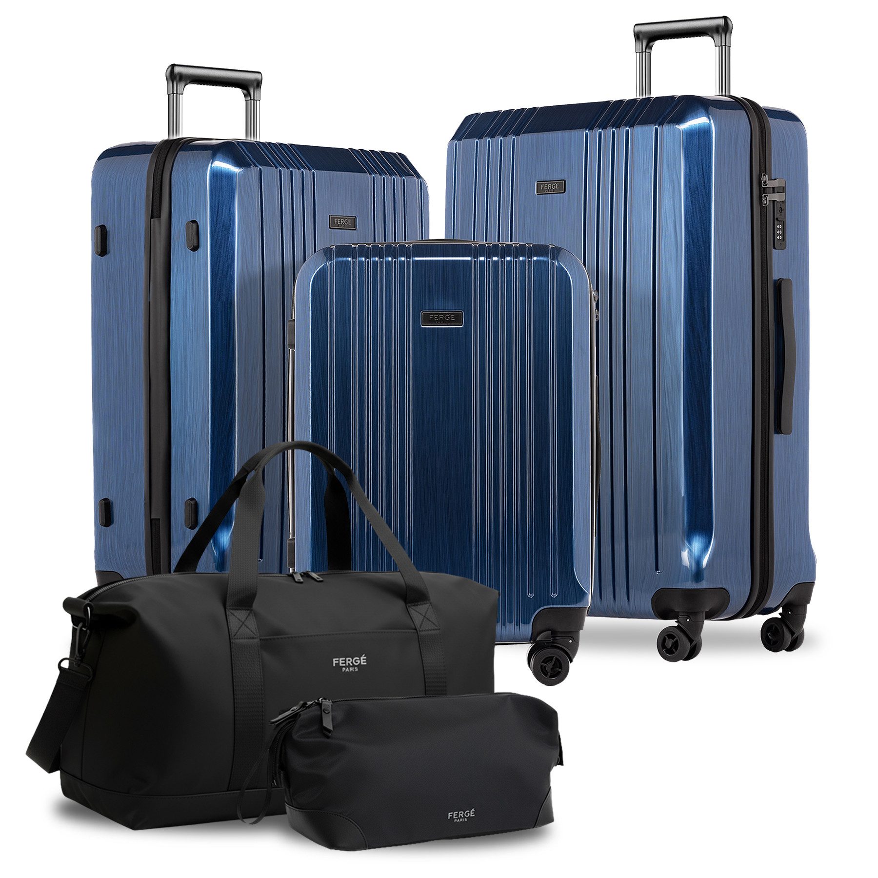 FERGÉ Kofferset Hartschale 5 teilig Koffer Set CANNES TSA-Schoß, 4 Rollen, (5er Kofferset stabil und leicht mit Zahlenschloß, 5 tlg., Hartschalen-Trolley Set 5 Größen Handgepäck Koffer M XL), Trolley 5er Koffer Set, Premium Reisekoffer 4 Doppelrollen TSA-Schloss