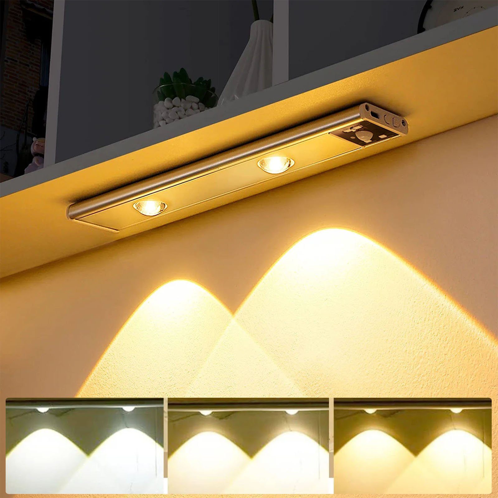 MUPOO LED Lichtleiste LED Unterbauleuchte Unterschrank Beleuchtung  Magnetisch,Kabellose, 3 Lichtfarben, Led Wandleuchte, Bewegungssensor,  Ultradünne 120°Induktion, 3000K Warmweiß, 4500K Naturweiß, 6500K  Kaltweiß,USB-Laden, für Unterbauleuchte Küche ...