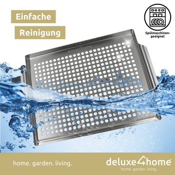 deluxe4home Grillplatte Grillschale Grillblech Edelstahl 40 x 30 cm I Für Grillgemüse & Fisch