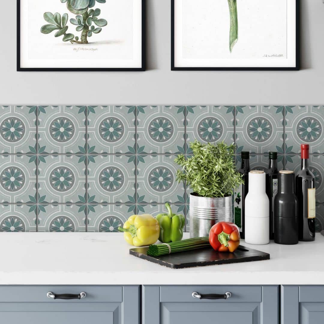K&L Wall Art Fliesenaufkleber selbstklebend Klebefliese Landhaus 12Stk Blume Küche Sticker