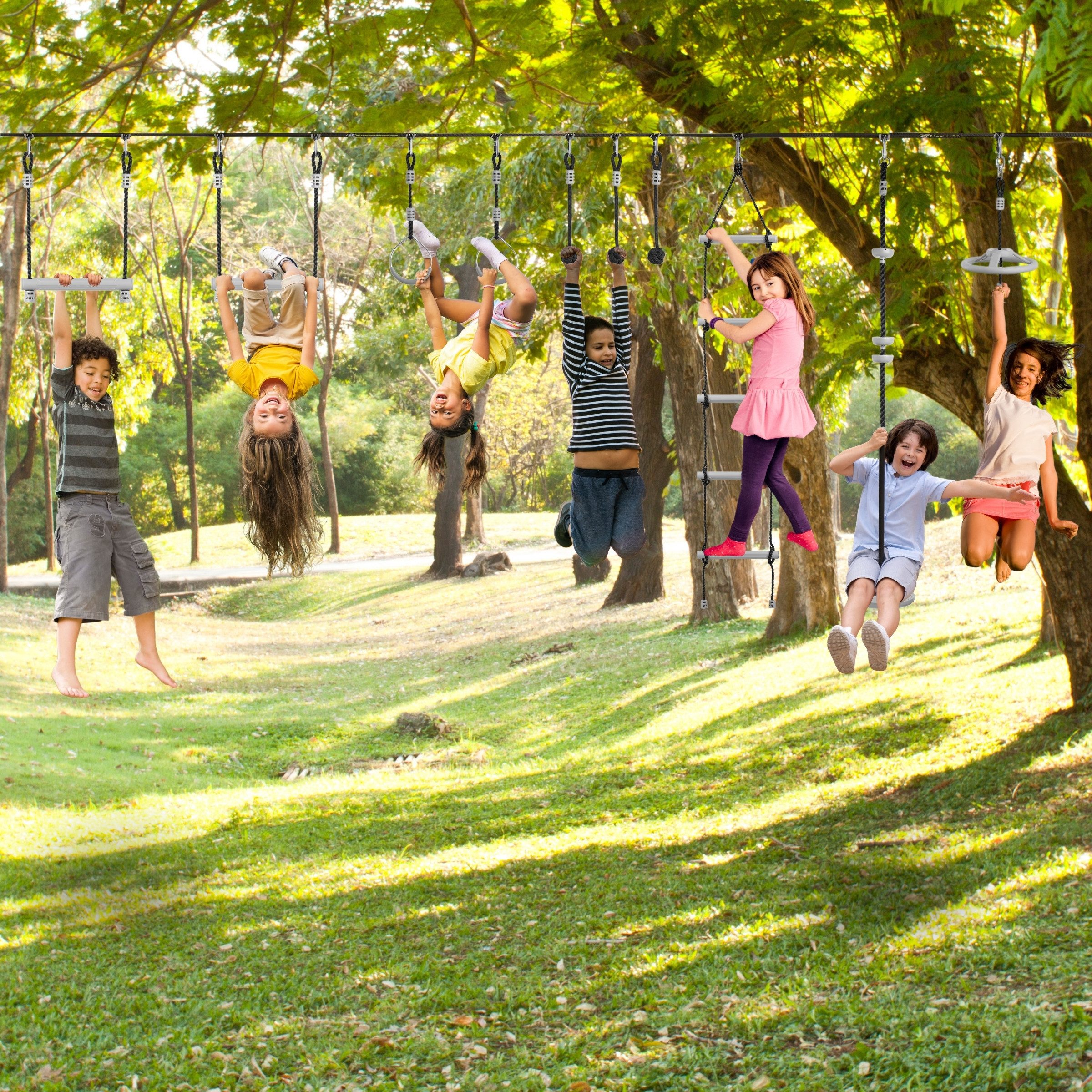 HyperMotion Slackline Ninja Slackline Parcours für Kinder – Mit 10 Hindernissen & Tasche