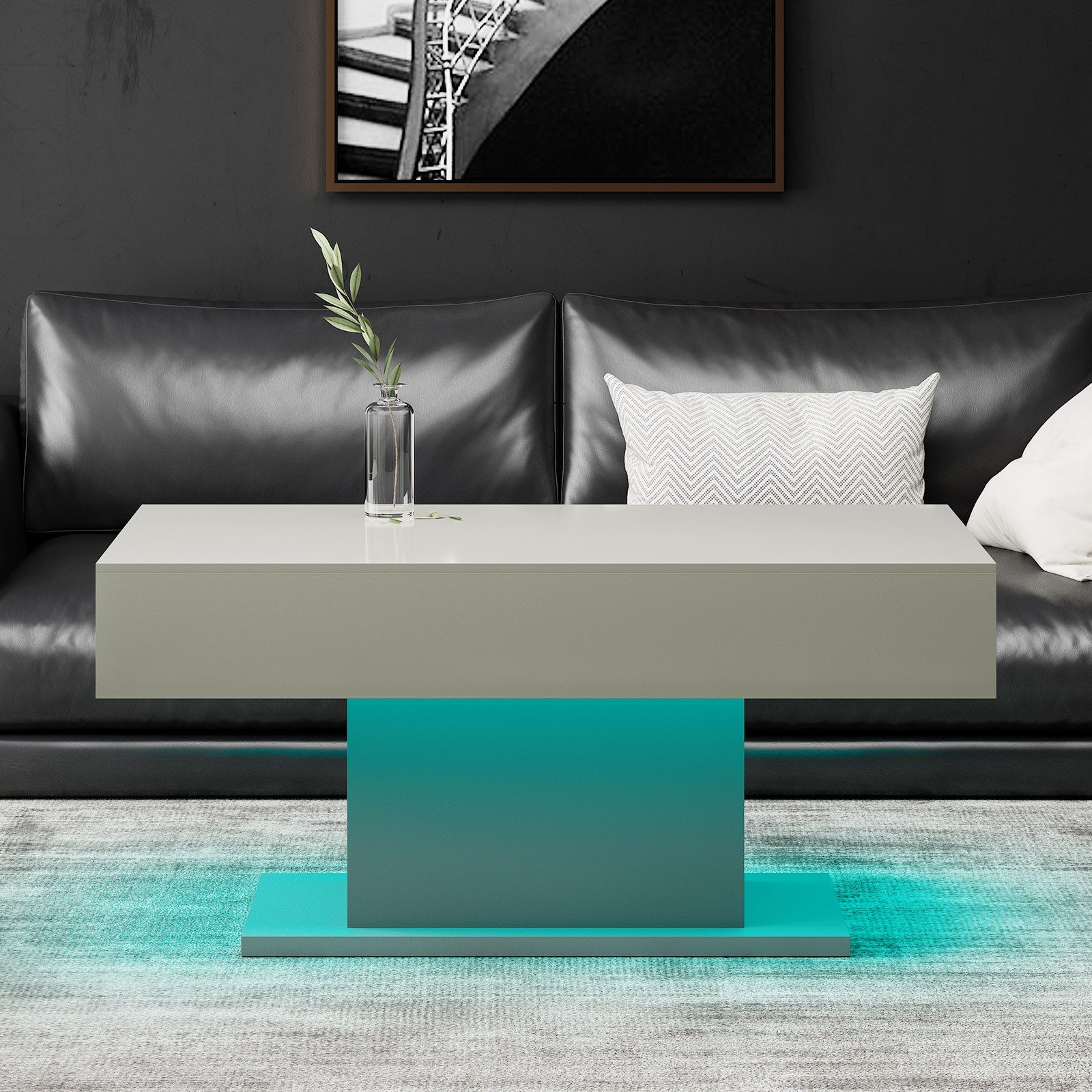 radelldar Couchtisch Wohnzimmertisch Hochglanz mit LED-Beleuchtung, Moderner Stil (1-St), Maße 110x55x50 cm, USB-Betrieb