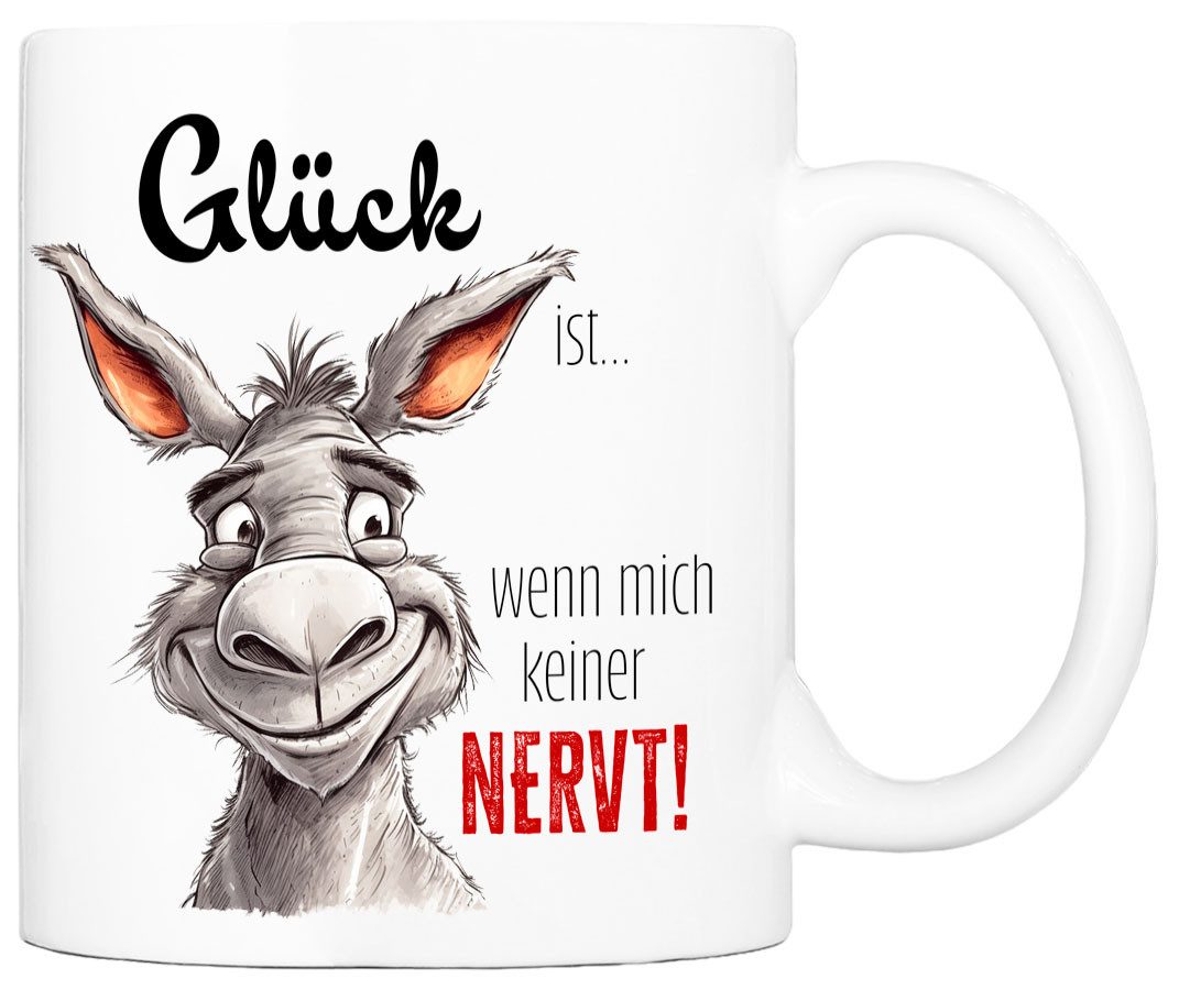 Tasse mit Spruch GLÜCK IST... Kaffeetasse Büro Arbeit, Geschenk