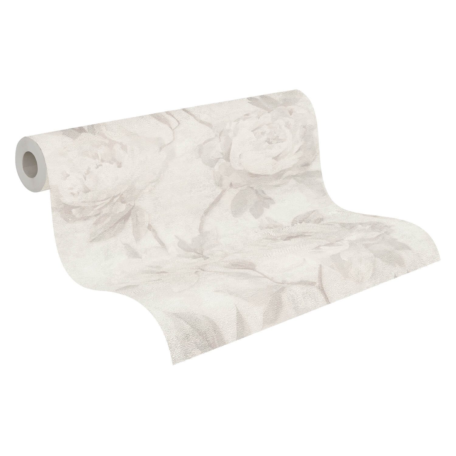 Profhome Vliestapete 791673-GU Blumen Tapete Floral matt weiß hell-grau, geprägt, (1 Rolle, 5,33 qm), heißgeprägte Vliestapete, grau