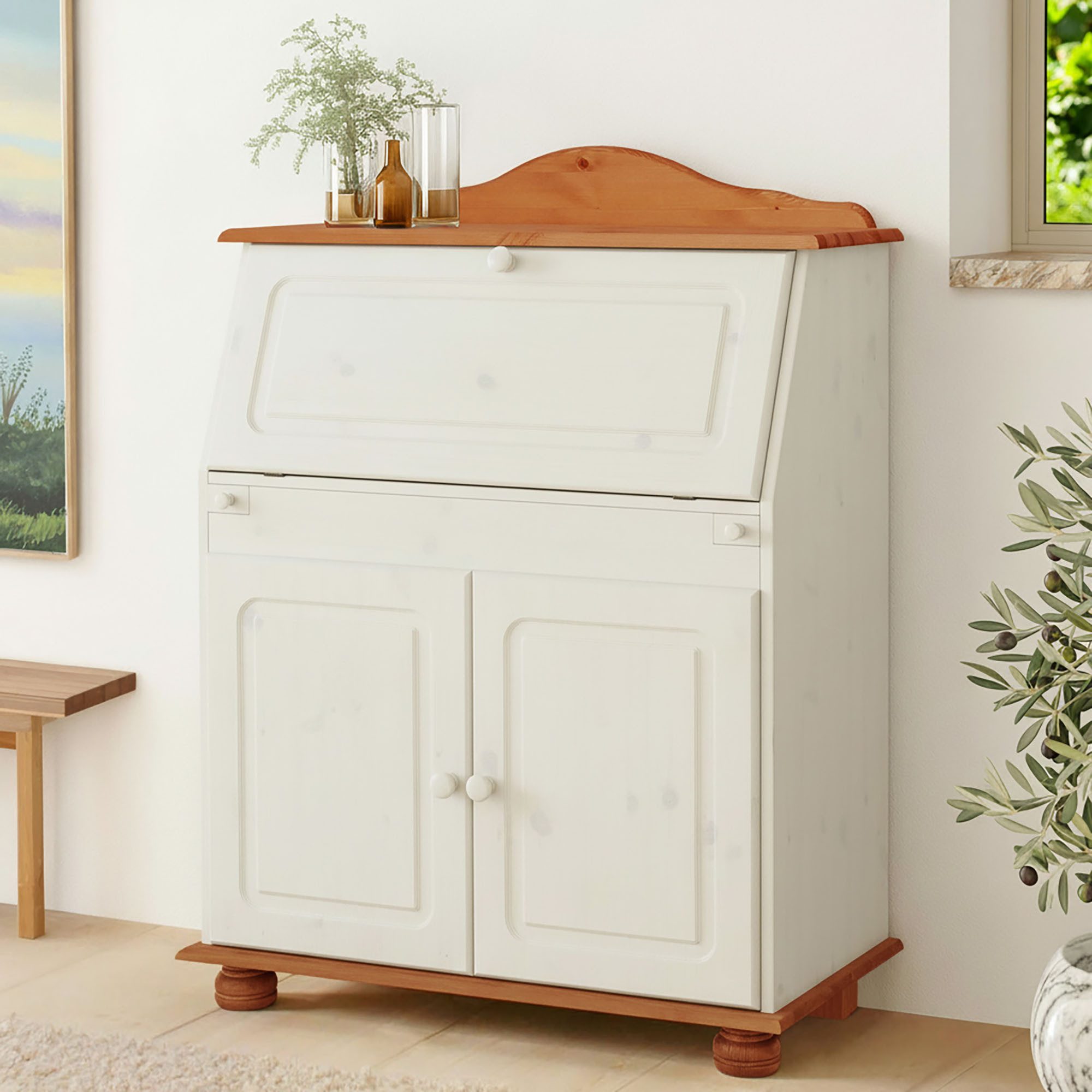 OTTO home Sekretär Mette, Schreibtisch im Landhausstil, aus Massivholz, Breite 82 cm