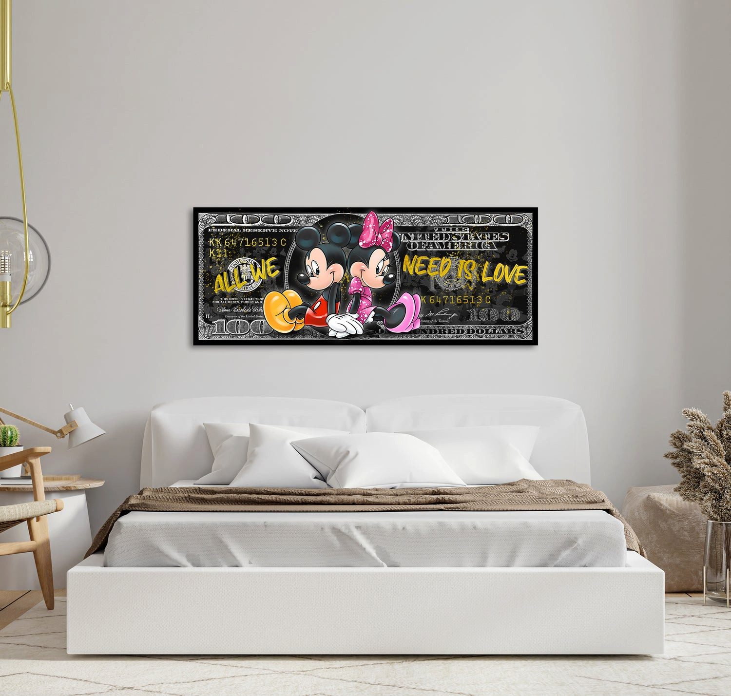 Artedinoi Leinwandbild 100 Dollar Minnie und Mickey, All We Need Is Love Leinwandbild Wandbil, Comic-Mäuse-Paar, verliebt