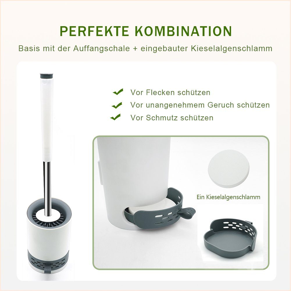 SONNI WC-Garnitur SONNI Toilettenbürste Silikon Bürste und Halter Klobürsten Set, Lüftungsschlitze Wandmontage & Boden schnell trocknendem Haltersatz