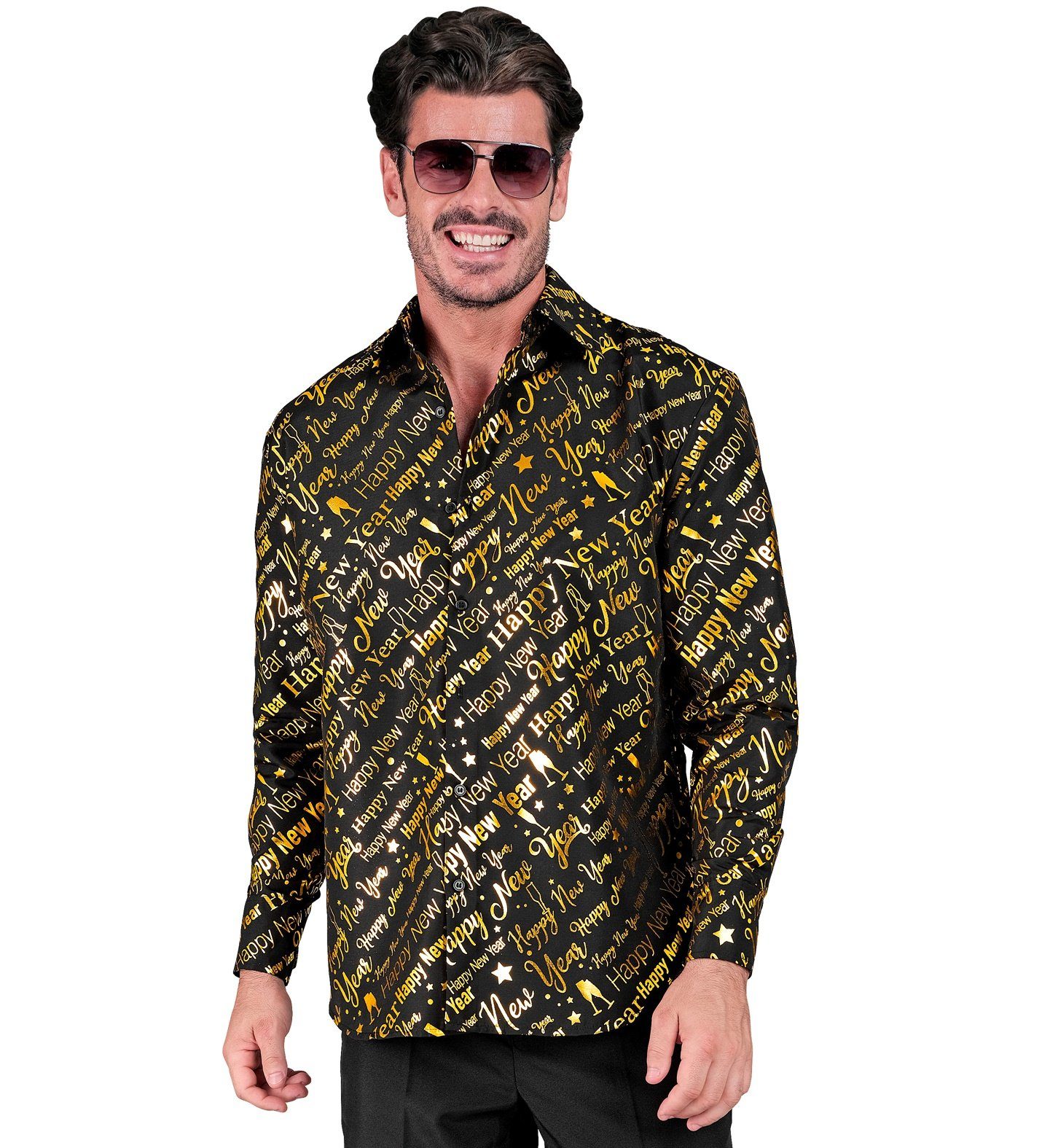 Widmann S.r.l. Kostüm Silvester Hemd 'Happy New Year' für Herren, Schwa günstig online kaufen