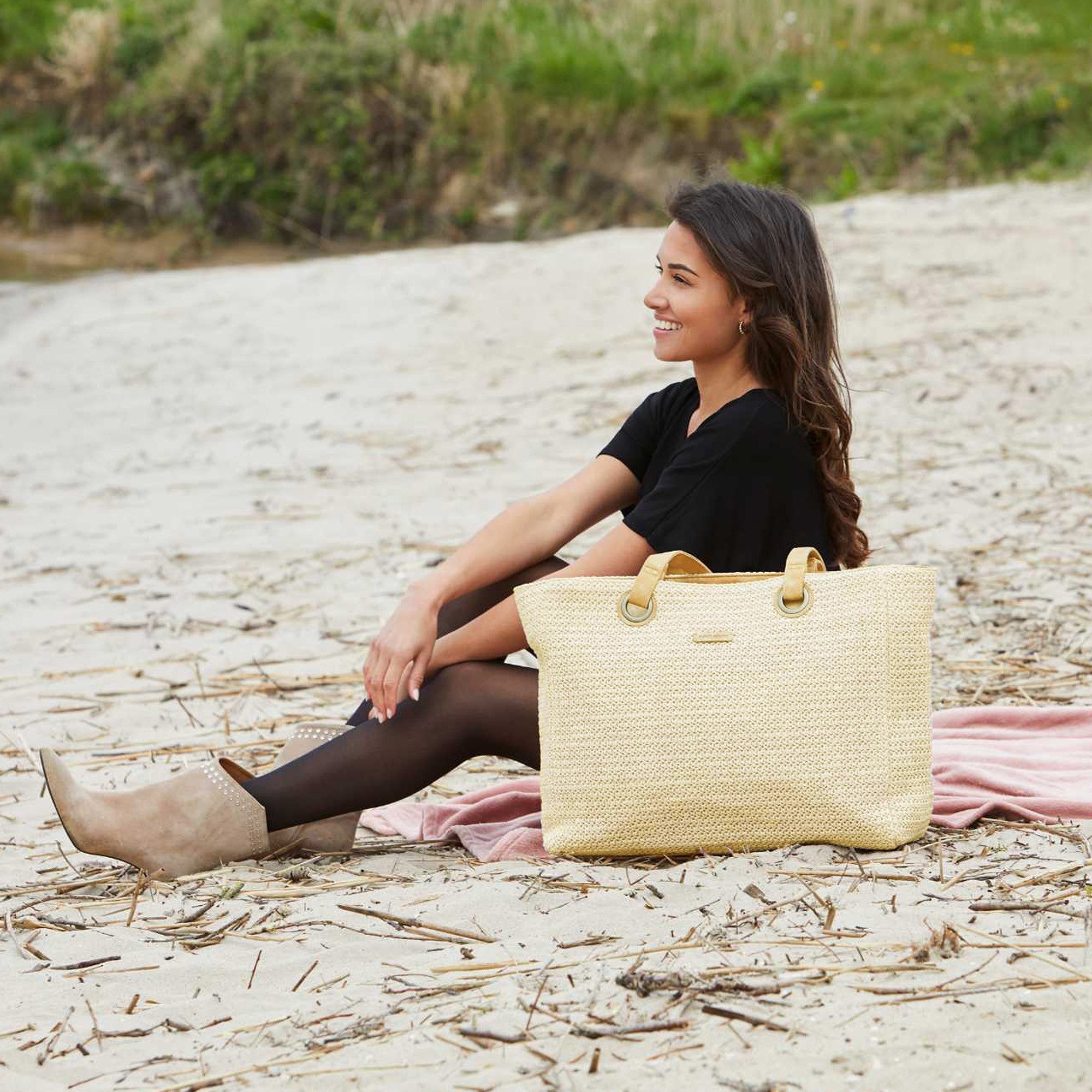 Enrico Benetti Strandtasche Badetasche mit Reißverschluss Damen Herren (Shopper, groß), in schöner Bastoptik