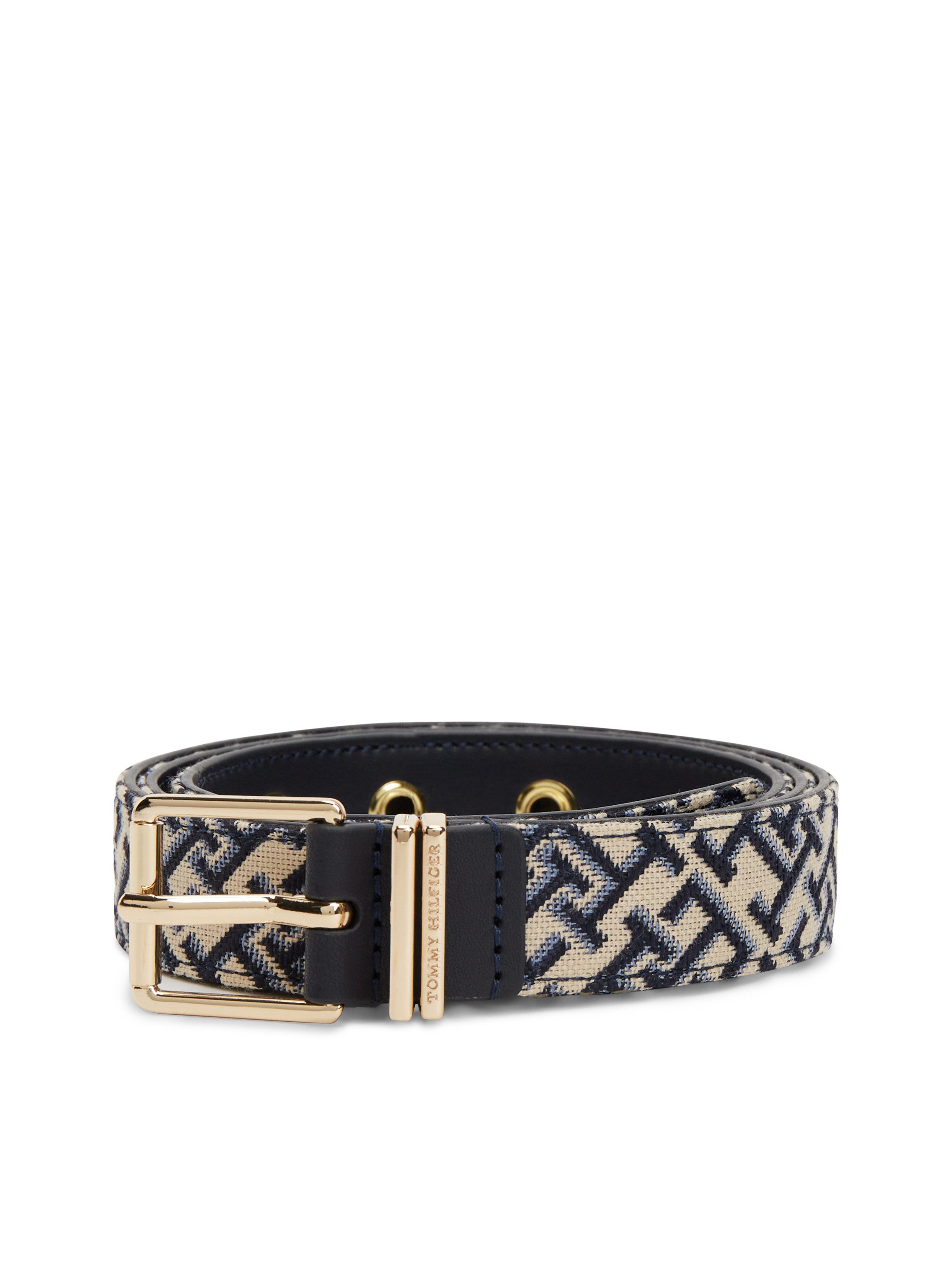 Tommy Hilfiger Synthetikgürtel TH SQUARE Jacquard-Gürtel mit doppelter Gürtelschlaufe und eckiger Schnalle