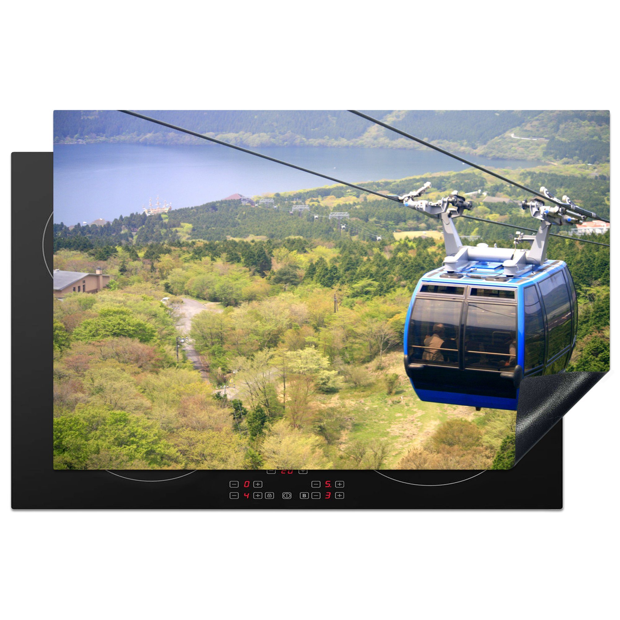 MuchoWow Herdblende-/Abdeckplatte Eine blaue Seilbahn, Vinyl, (1 tlg), 81x52 cm, Induktionskochfeld Schutz für die küche, Ceranfeldabdeckung | Herdabdeckplatten