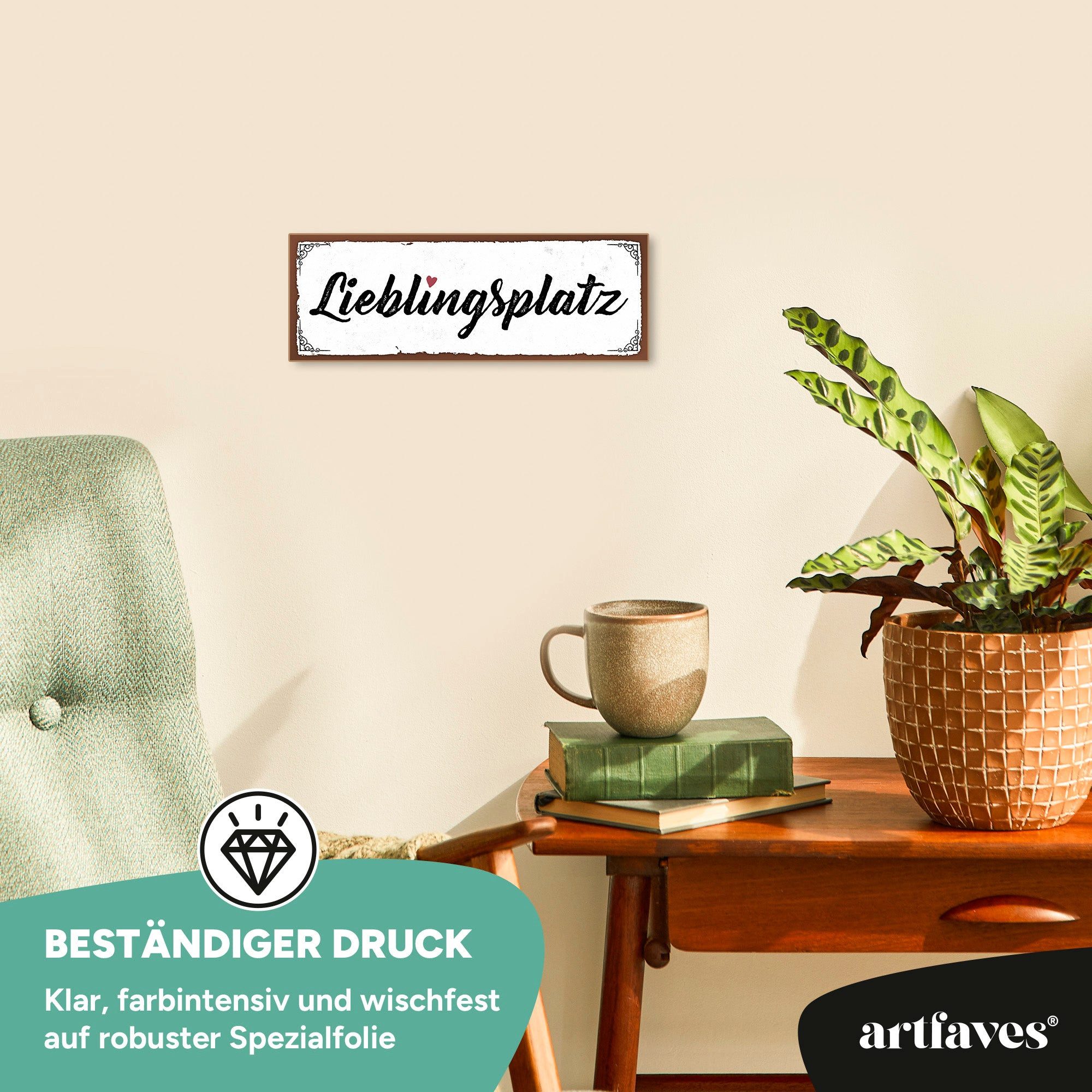 ARTFAVES Holzbild Schild mit Spruch - LIEBLINGSPLATZ - Zuhause