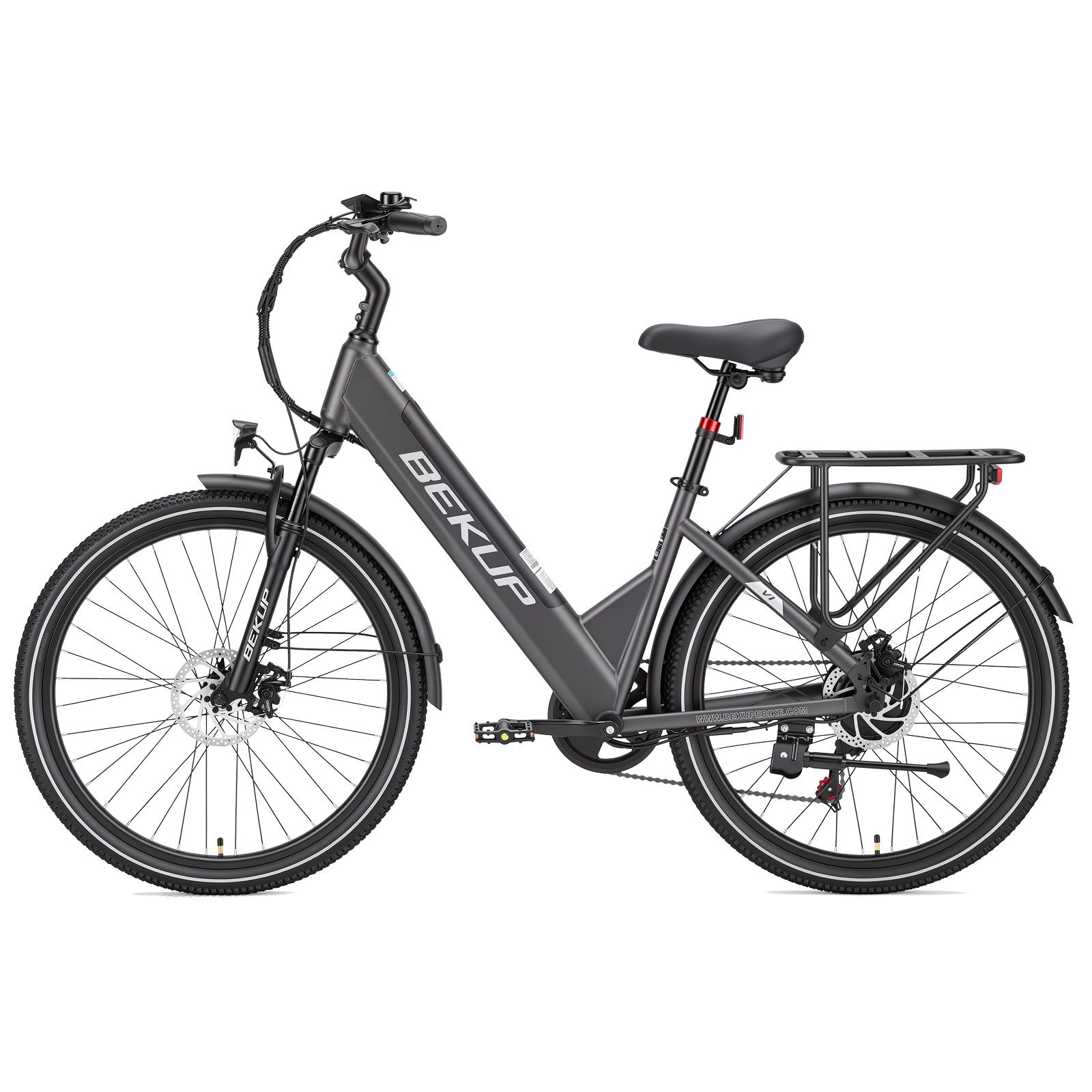 BEKUP E-Bike Cityrad V1 26 Zoll Cityrad, 522 Wh Akku, 45 Nm, Tiefeinsteiger, 7-Gang, 7 Gang Shimano Shimano Tourney TZ Schaltwerk, Kettenschaltung, Heckmotor, 522 Wh, (Komplettset, E-Bike inklusive Akku und Ladegerät), Entspannt pendeln – bis 75 km, Federgabel und Komfortsattel
