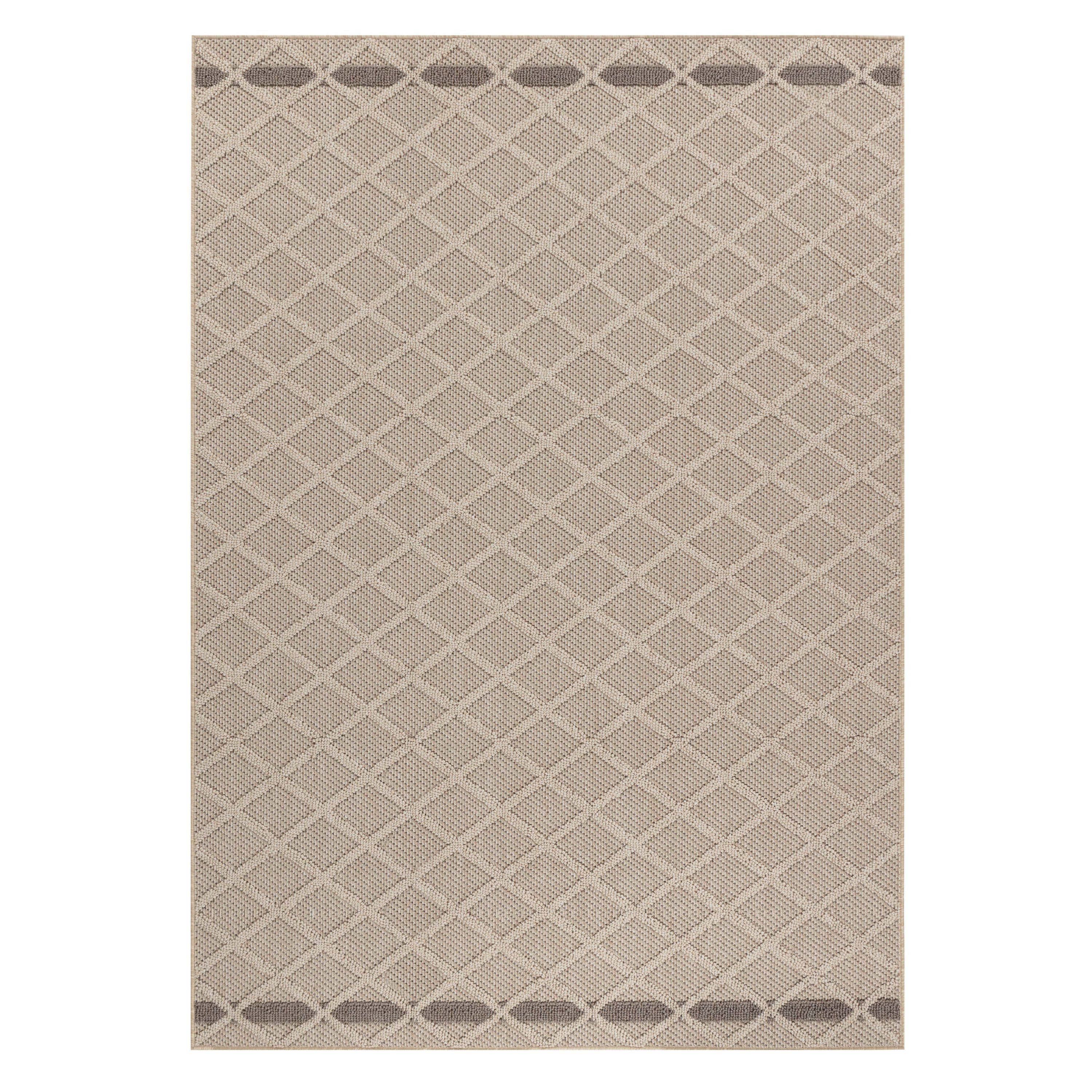 Teppium Teppich Rauten Design, Rechteckig, Höhe: 8 mm, In& Outdoor Teppich Beige Rauten Design für Küchen Balkon Terrasse