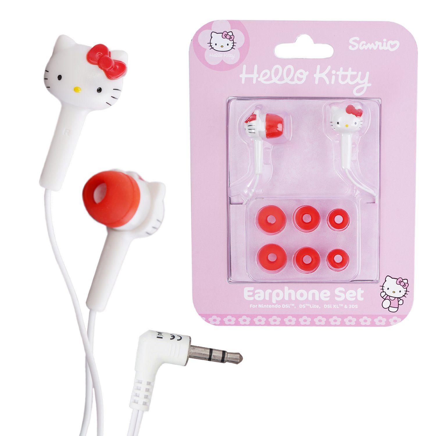 Vidis Hello Kitty In-Ear Kopfhörer + Aufkleber In-Ear-Kopfhörer (Stereo, 3,5mm, 3,5mm Klinke Stereo Ohrhörer Headset Silikon-Ohrpolster)