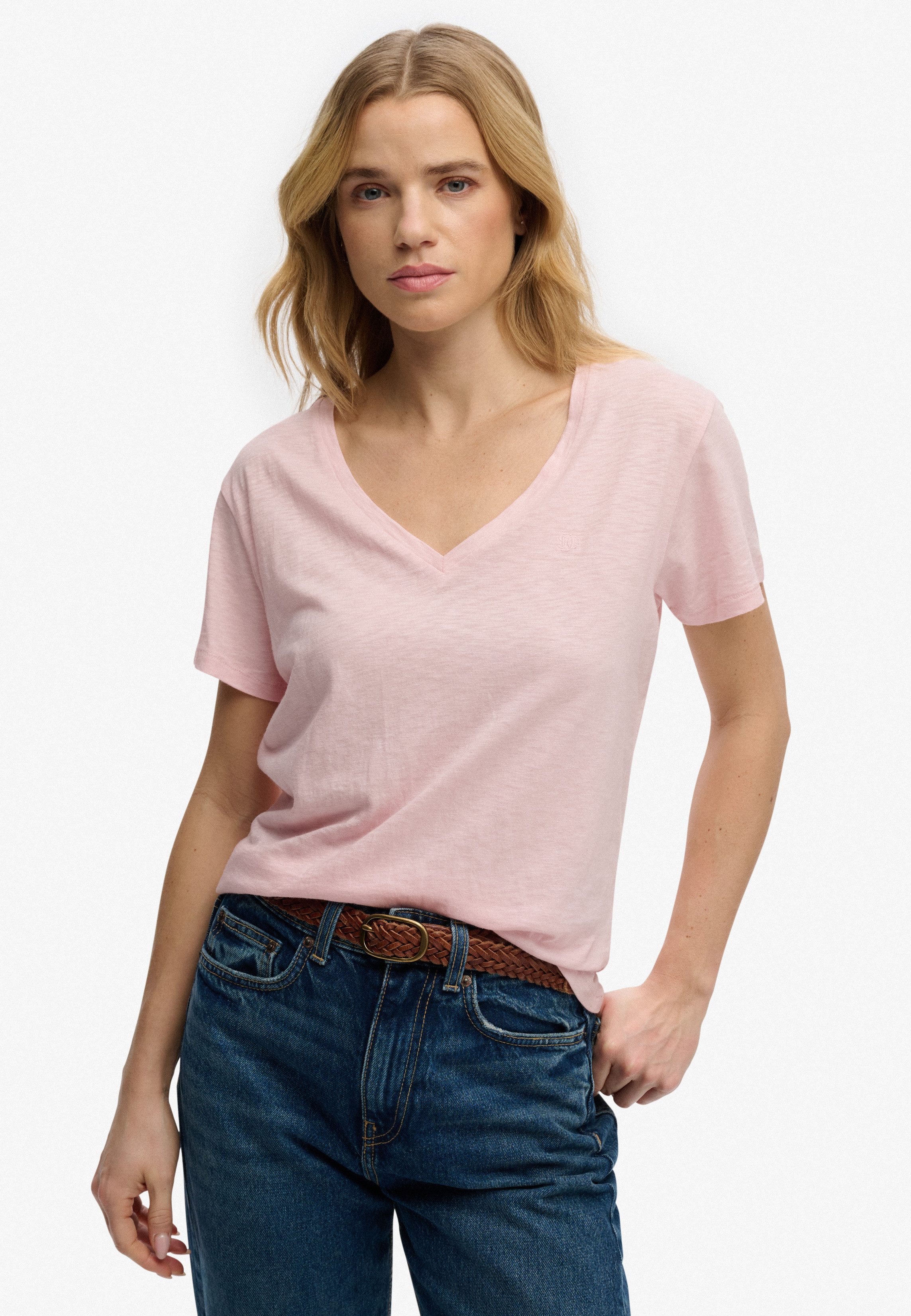 Superdry Damen Studios Slub T-shirt mit Stickerei Pink - Größe: 40
