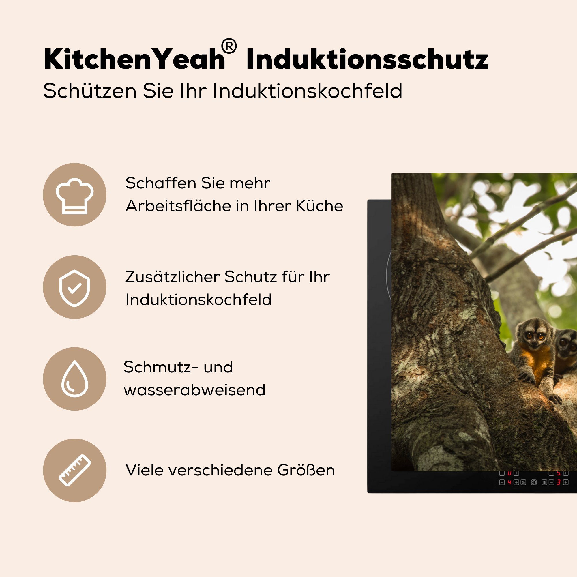 Tiere Kleine einem in Ceranfeldabdeckung (1 tlg), MuchoWow Vinyl, cm, Mobile 70x52 Baum, nutzbar, Arbeitsfläche Herdblende-/Abdeckplatte