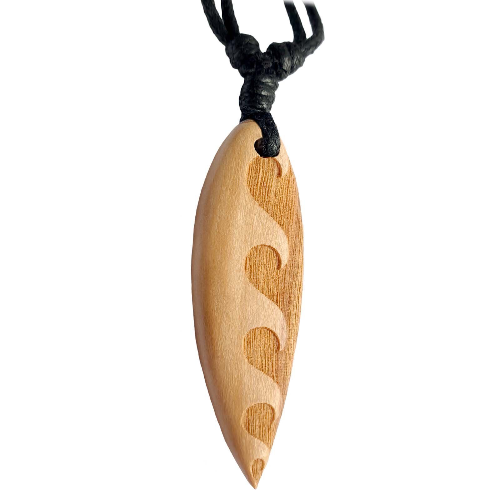 viva-adorno Kette mit Anhänger Surfbrett Holzanhänger graviert Surfer Surferkette verschiedene Motive, Palmen Wellen Hawaii Blume Hibiskus Tribal Holzkette