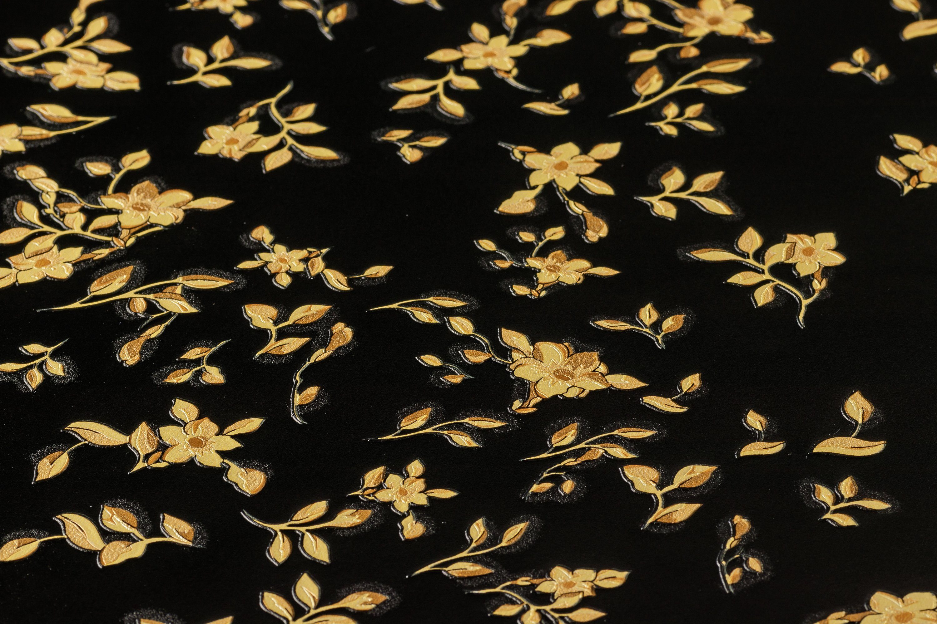 Versace Vliestapete Versace wallpaper Versace 4, Florale Tapete, schwarz, gold 935854