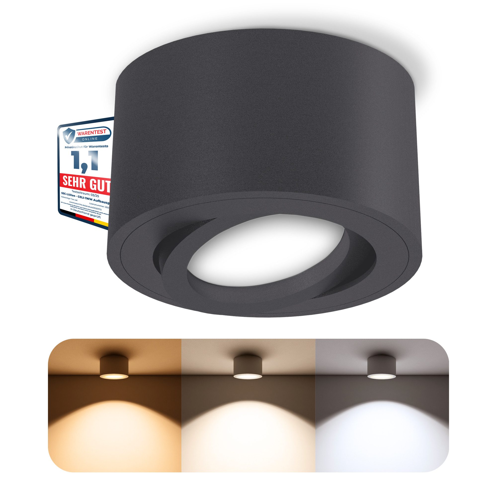SSC-LUXon LED Накладной прожектор CELI-1N LED Aufbauspot anthrazit 6W dimmbar 3CCT flach schwenkbar, Warmweiß bis Tageslicht