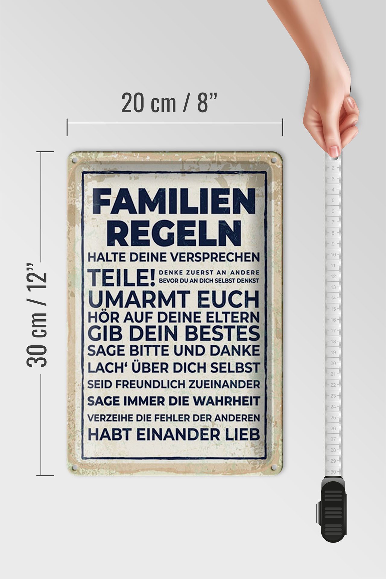 Femer GmbH Metallschild Spruch 20x30 cm Familien Regeln, (1 St), gewölbte Oberfläche, abgerundete Ecken, umgeschlagene Kanten