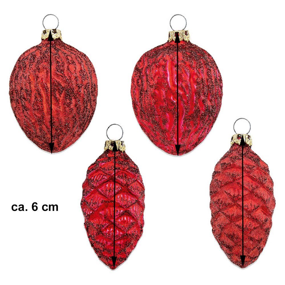 Thüringer Glasdesign Weihnachtsbaumkugel Zapfen und Nüsse Set 4-tlg. 6cm, Echtglas (4 St), aus Glas