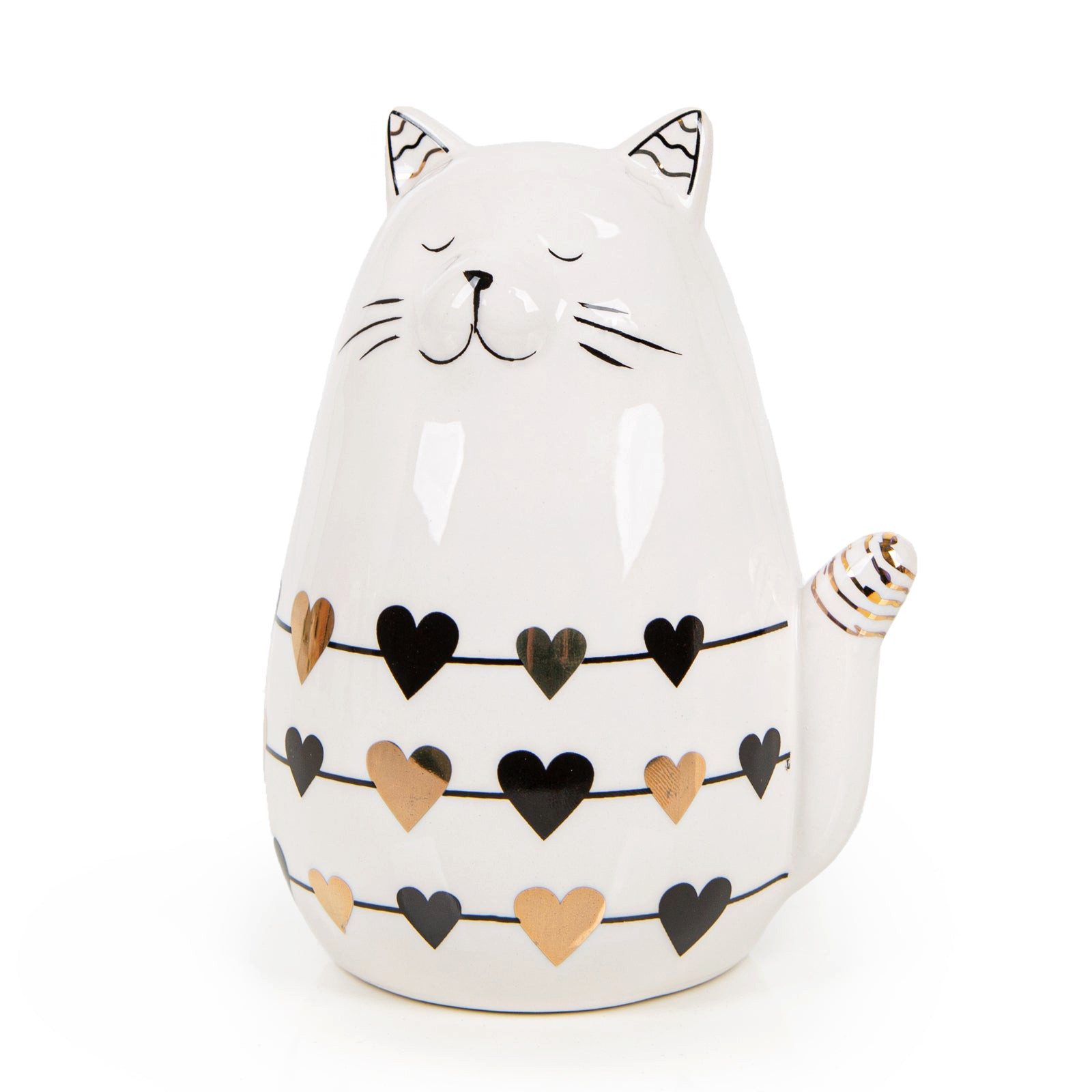 Logbuch-Verlag Dekofigur Katze Dekofigur aus Keramik mit Herzen gold weiß 1 günstig online kaufen