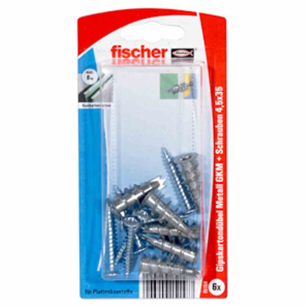 Fischer Befestigungstechnik fischer Universaldübel GKM SK Gipskartondübel Metall 31 mm mit Spanplattenschraube 4,5 x 35 | Schrauben-Dübel-Sets