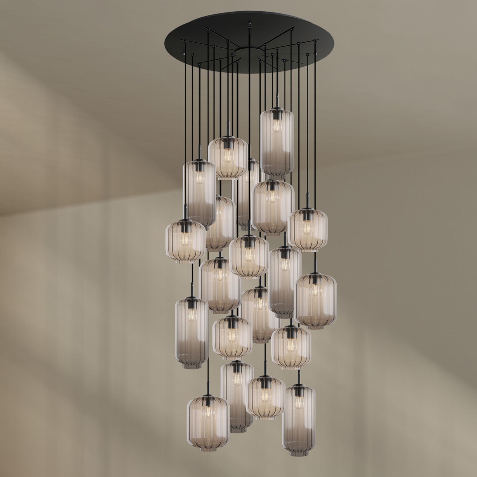 s.luce Pendelleuchte Velo Galerieleuchte 20-flg Ø120cm Baldach Ø18/20/25cm Klar
