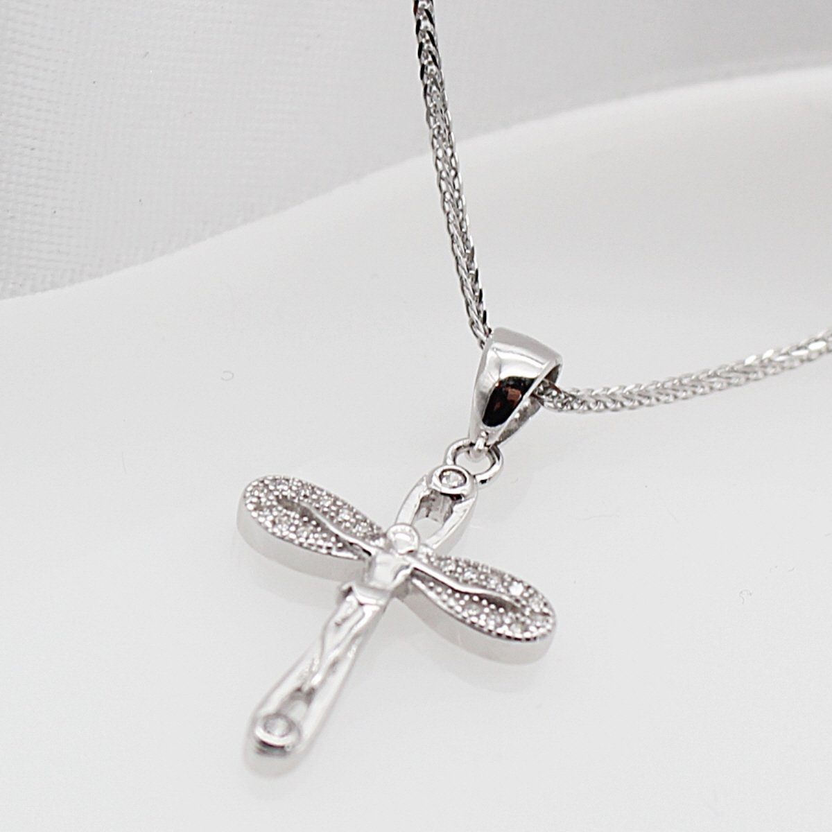 Kreuzkette Sterling Halskette Kette 50 ELLAWIL Silber Silberkette Jesus inklusive mit Kreuz (Kettenlänge cm, Anhänger Damen 925), Geschenkschachtel Zirkonia