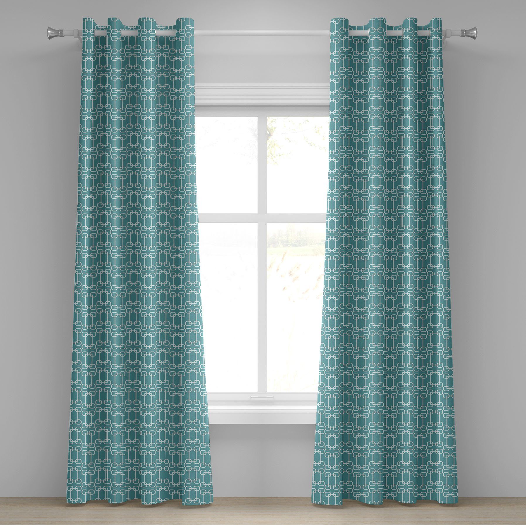 Gardine Dekorative 2-Panel-Fenstervorhänge für Schlafzimmer Wohnzimmer, Abakuhaus, Türkis Retro Squared Runden