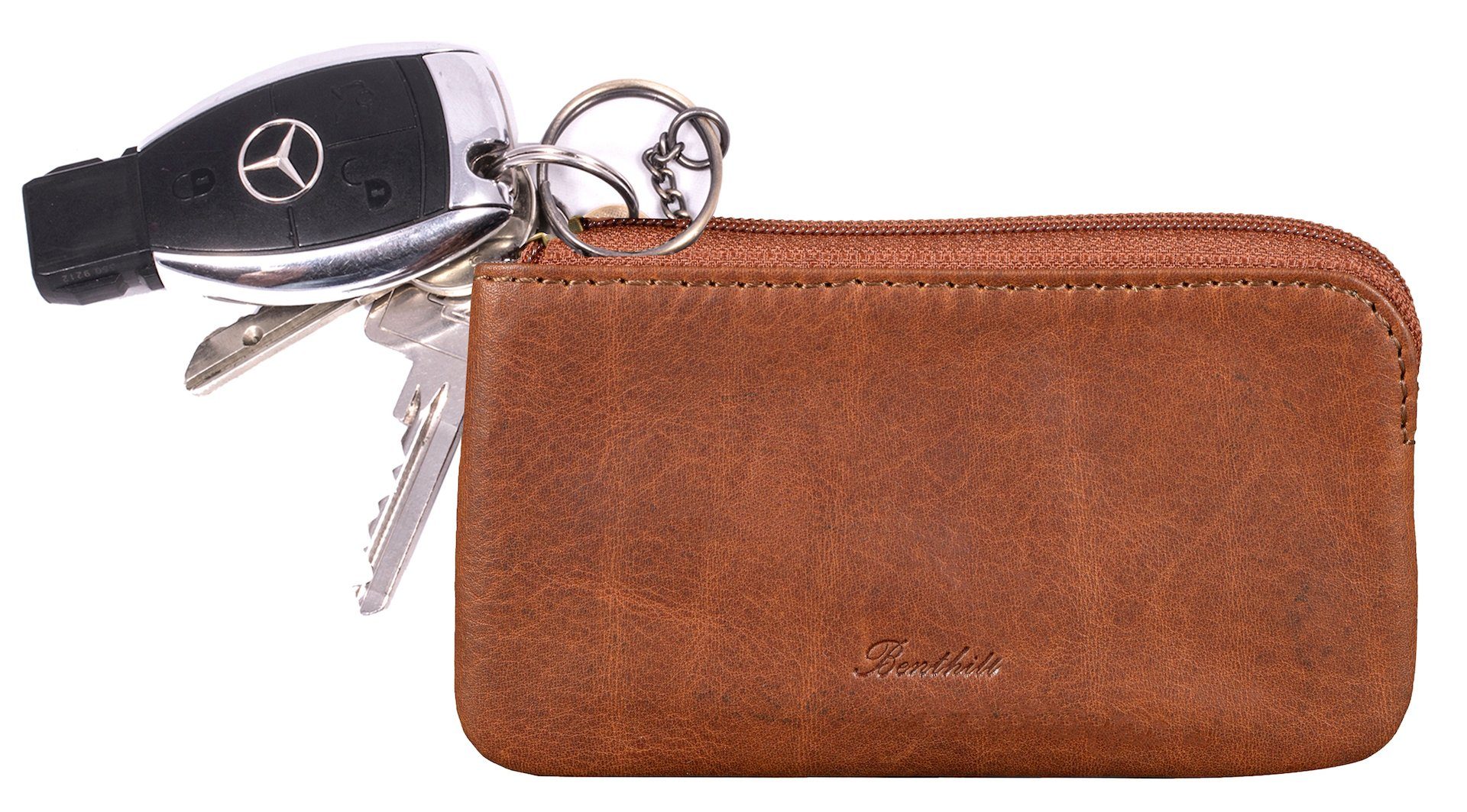 Benthill Schlüsseltasche Echt-Leder Klassisches Schlüsseletui Damen & Herren Münzbörse, Münzfach Reißverschlussfach
