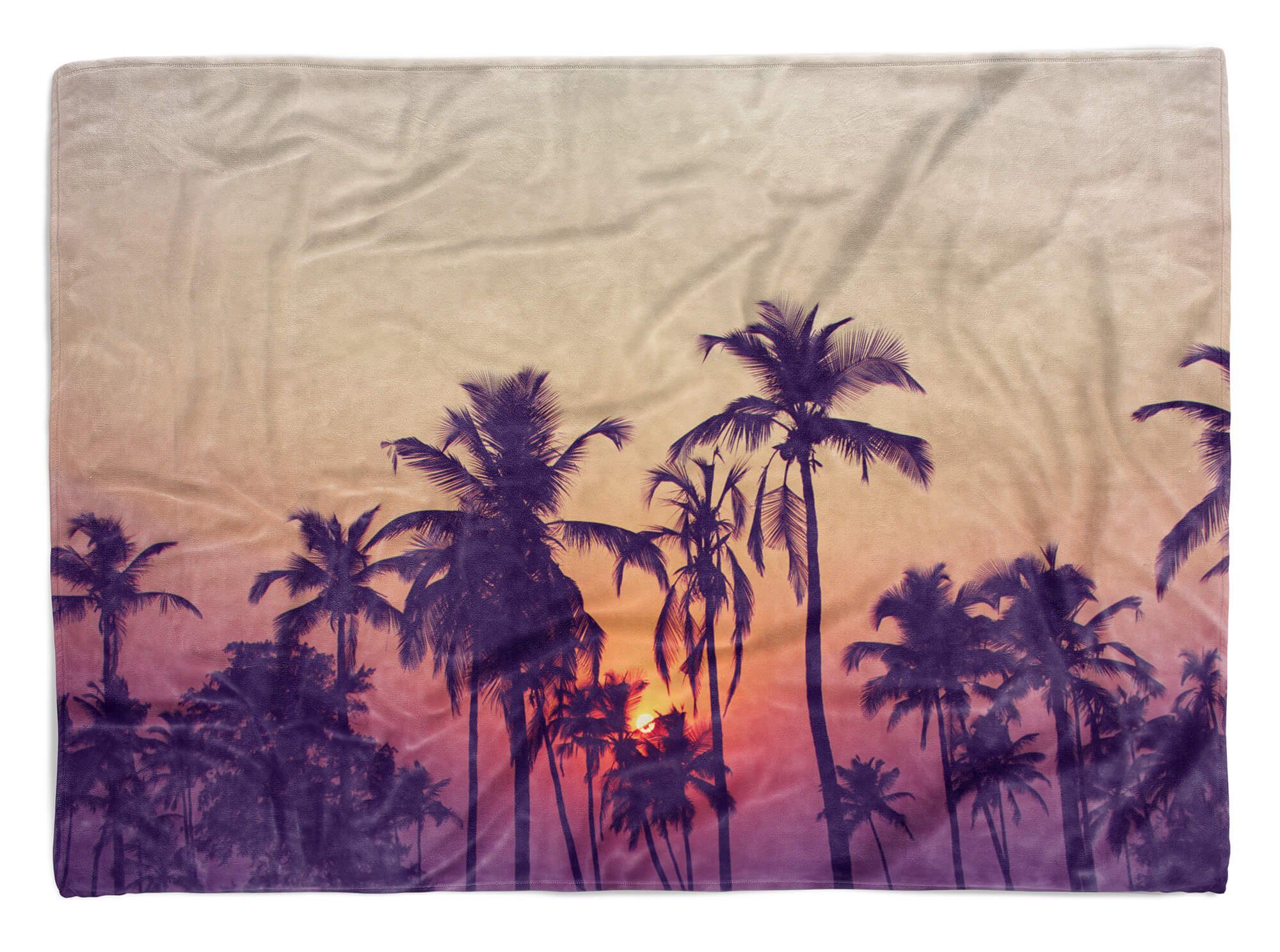 (1-St), Palme mit Saunatuch Baumwolle-Polyester-Mix Sinus Handtuch Handtücher Art Fotomotiv Handtuch Sonnenunterg, Strandhandtuch Kuscheldecke