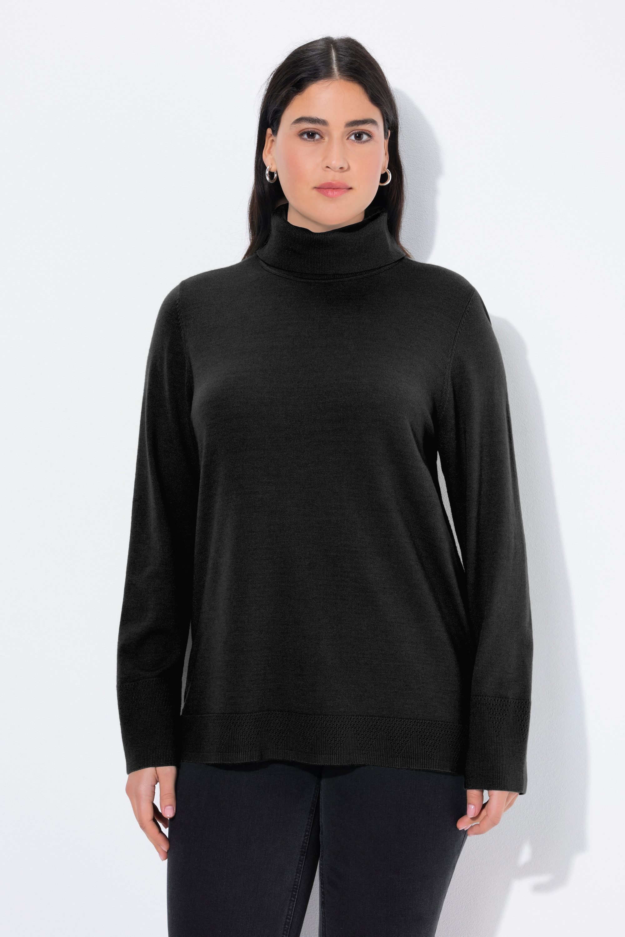 Strickpullover Rollkragenpullover breite Rippbündchen Langarm
