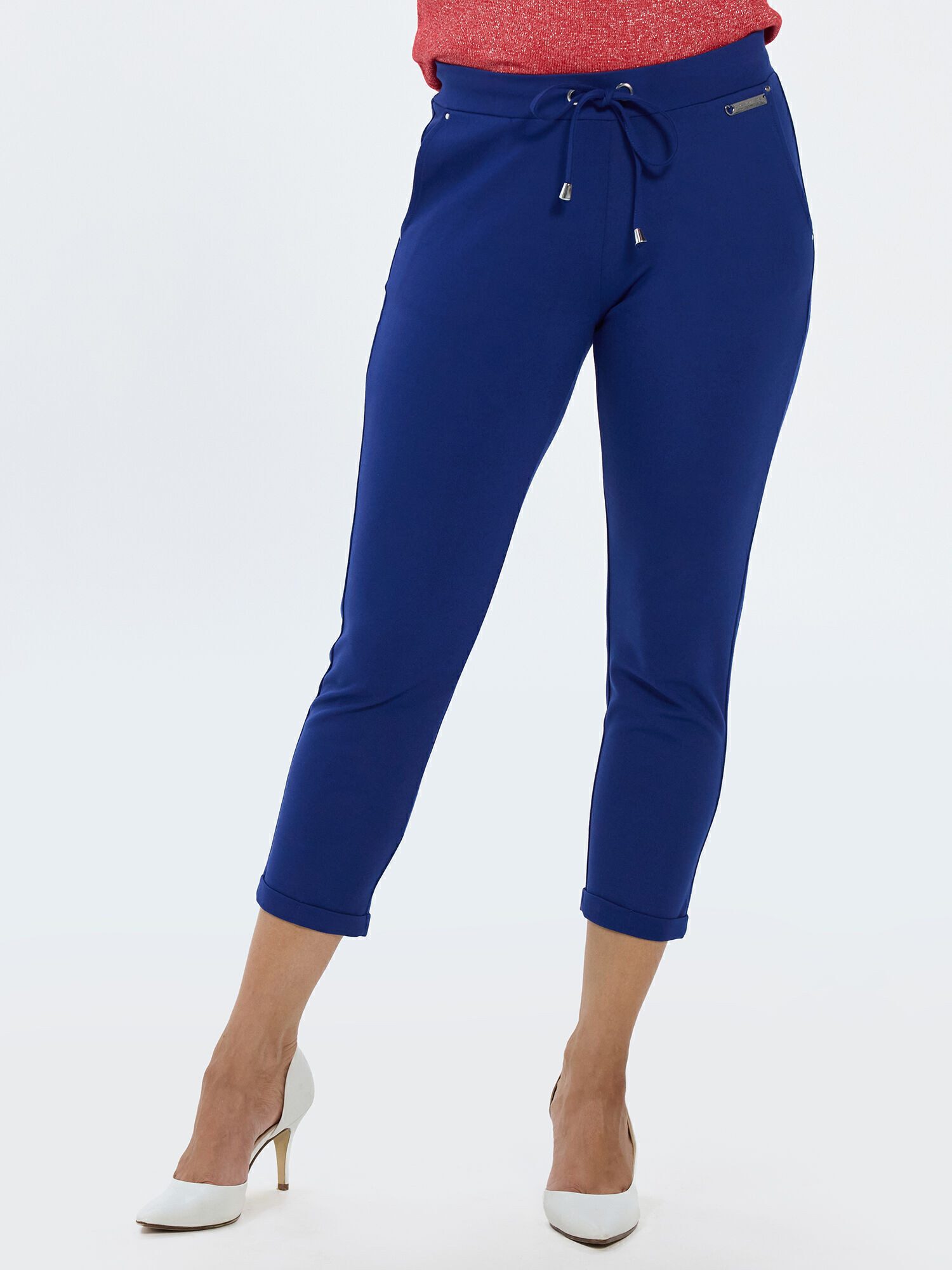 Christian Materne Jogger Pants 7/8 Jogpants "Tina" mit Umschlagsaum elastischer Bund mit Bindeband, Eingrifftaschen, in Blau & Weiß