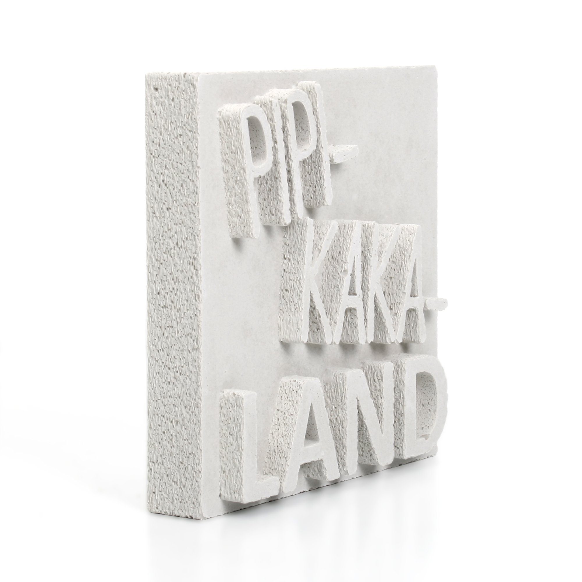 Einzelstück Unikat AUFSTELLER Dekorativer Beton, ein Deko-Schriftzug handgegossen Weiß „PIPI-KAKA-LAND“ aus Kreative jedes Feder
