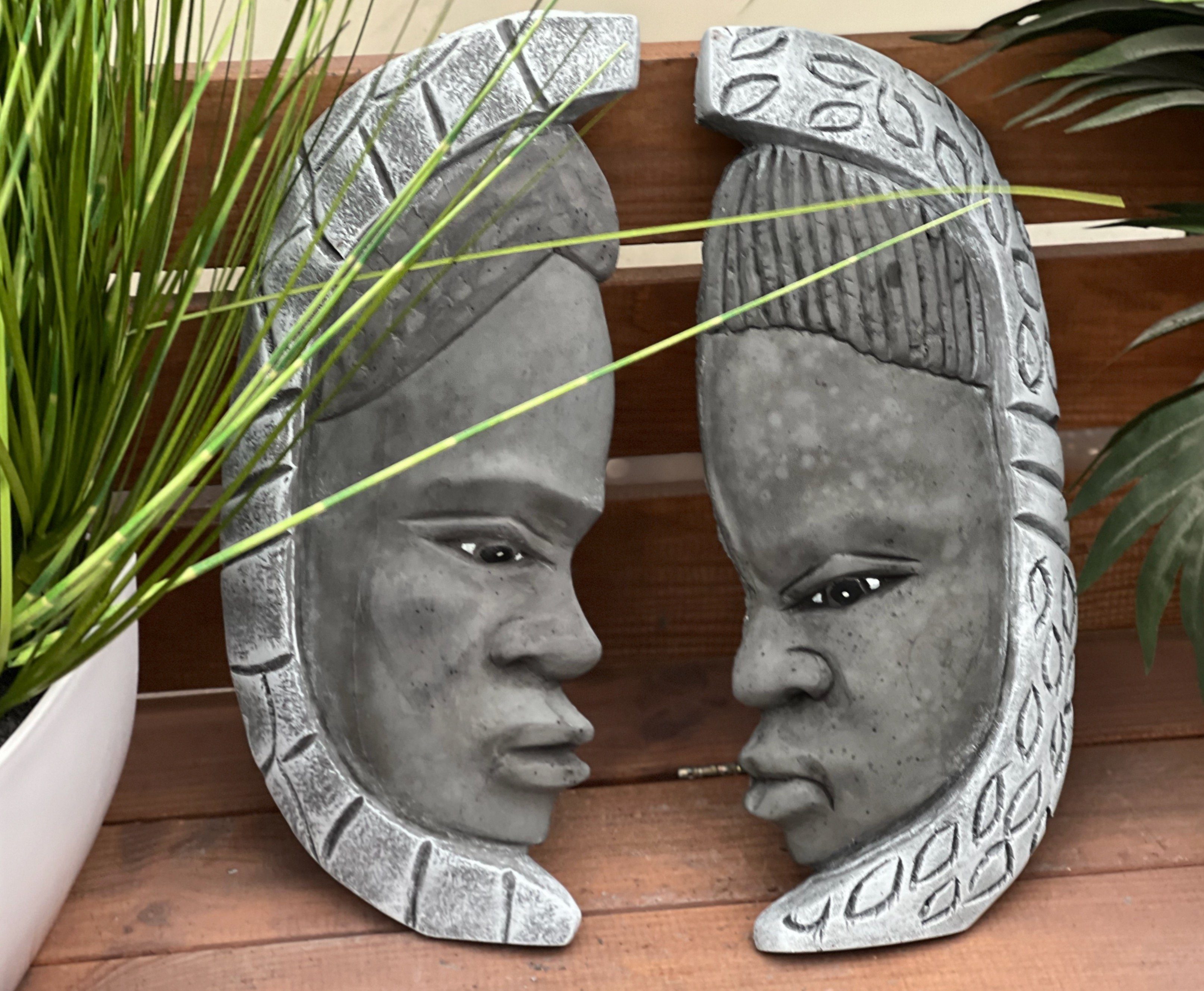 and afrikanisches Steinguss Set (2 Steinfigur 2er St) Stone frostfest, Wandrelief Gartenfigur "Loango Style Kongo"