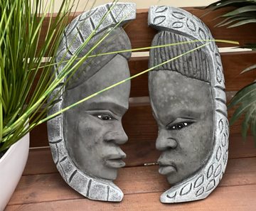 Stone and Style Gartenfigur Steinfigur afrikanisches Wandrelief 2er Set "Loango Kongo" Steinguss frostfest, (2 St)