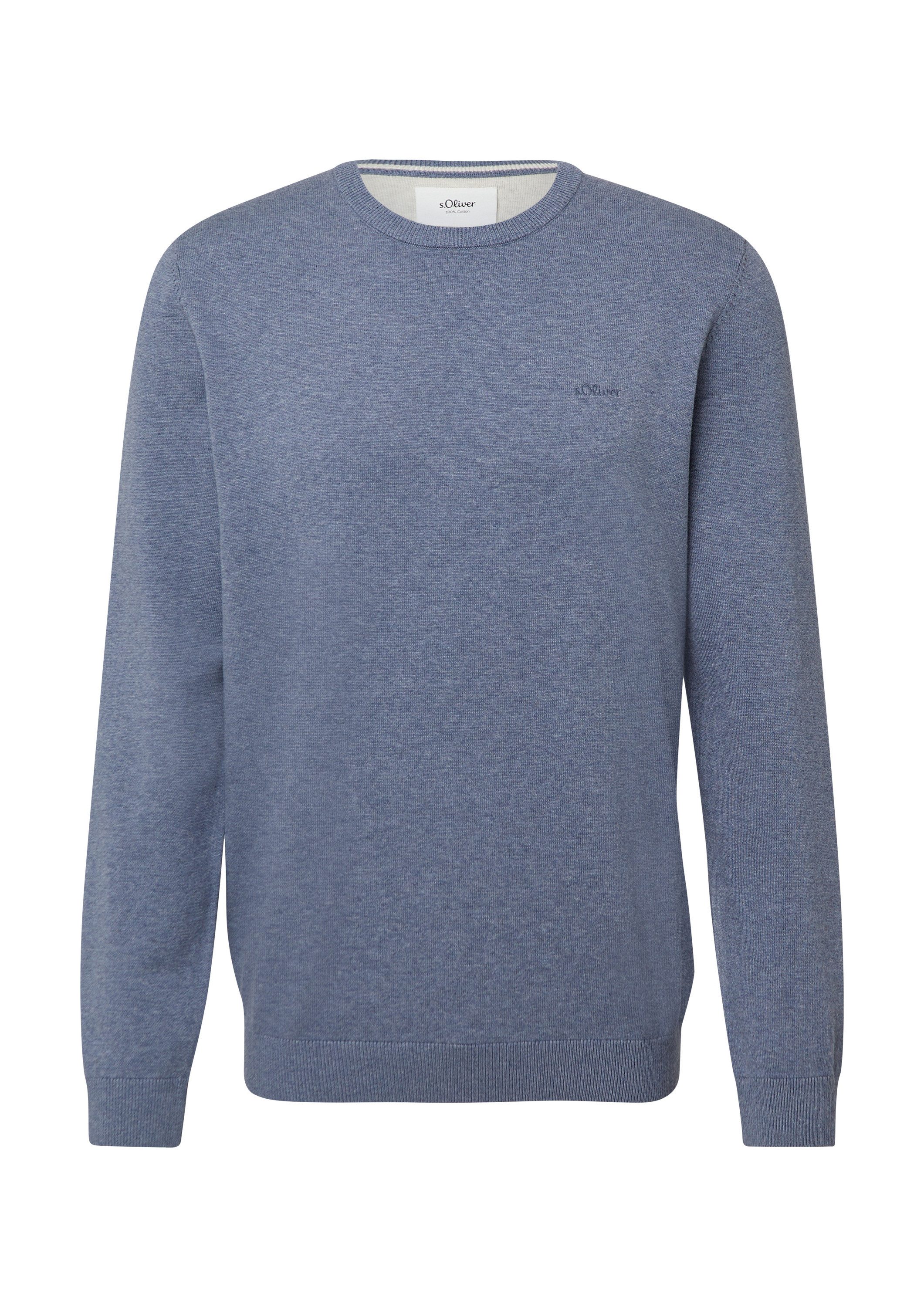 s.Oliver Longpullover Strickpullover Baumwollpullover mit Logo-Stickerei