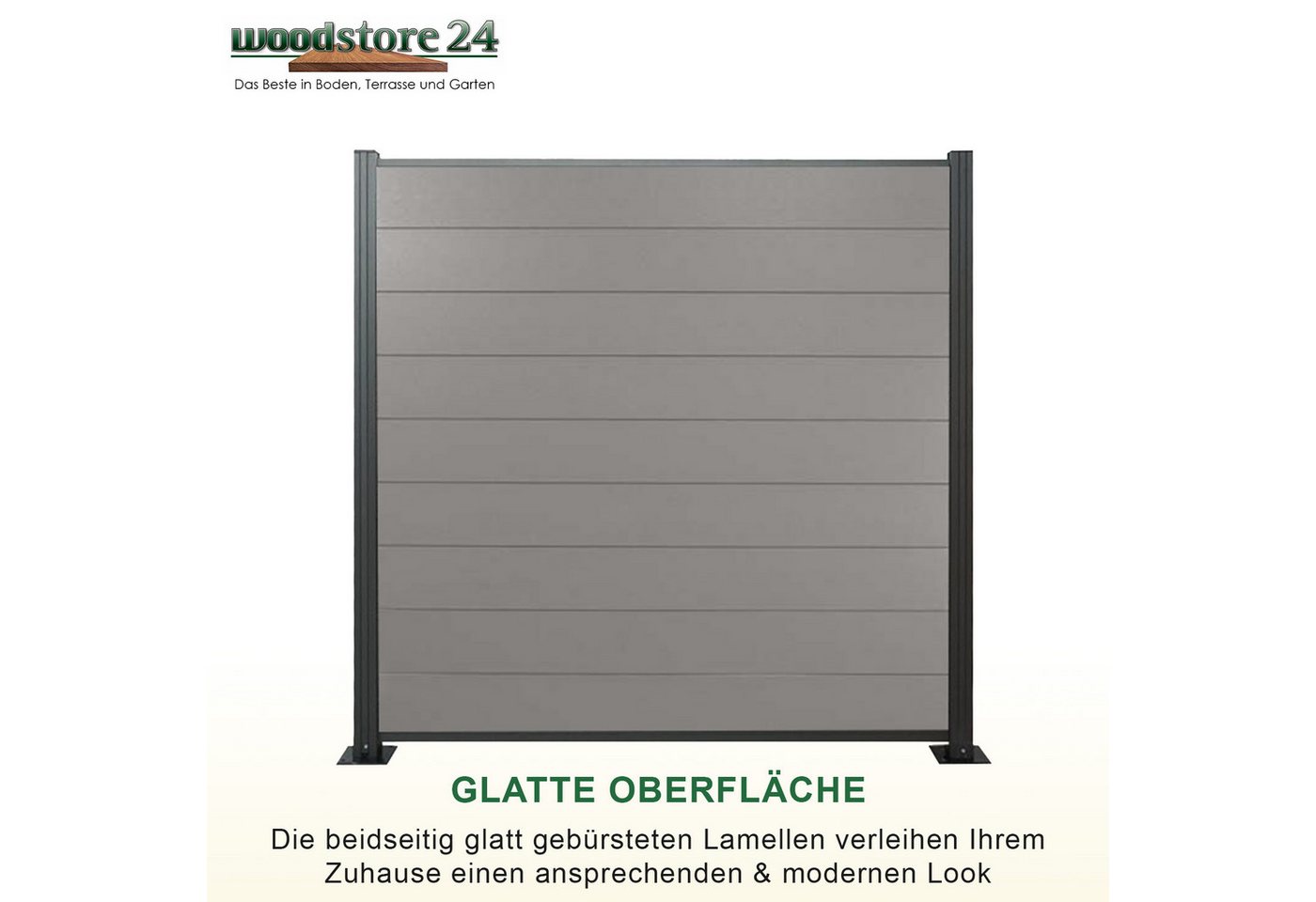 Thumbnail - Woodstore24 Zaun WoodoZaun WPC Sichtschutzzaun gebürstete Optik für Garten & Terrasse, (Sichtschutz - 1,85m Breit x 1,80...