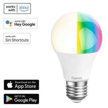 Hama LED-Leuchtmittel Smarte LED-Leuchte 3St., E27, 8,5W, RGBW, Smart Home Lampen WLAN, WiFi, E27, Farbwechsler, Neutralweiß, Kaltweiß, Warmweiß, Tageslichtweiß