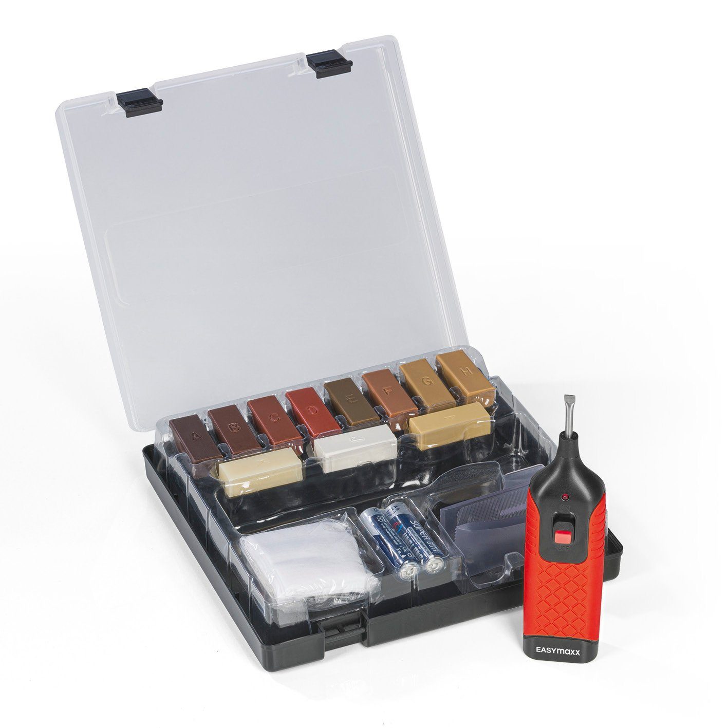 EASYmaxx Laminat Reparatur-Set Laminat & Parkett - 19-tlg., 19 St., 11 kombinierbare Wachsfarben, einfache Anwendung