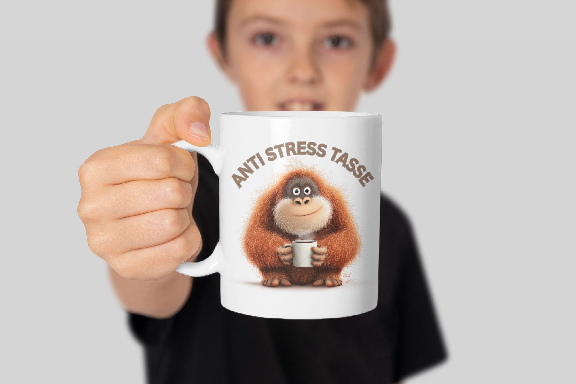 WS-Trend Tasse Anti Stress Orang-Utan Kaffeetasse Teetasse Tasse Geschenkidee 325 ml, Keramik